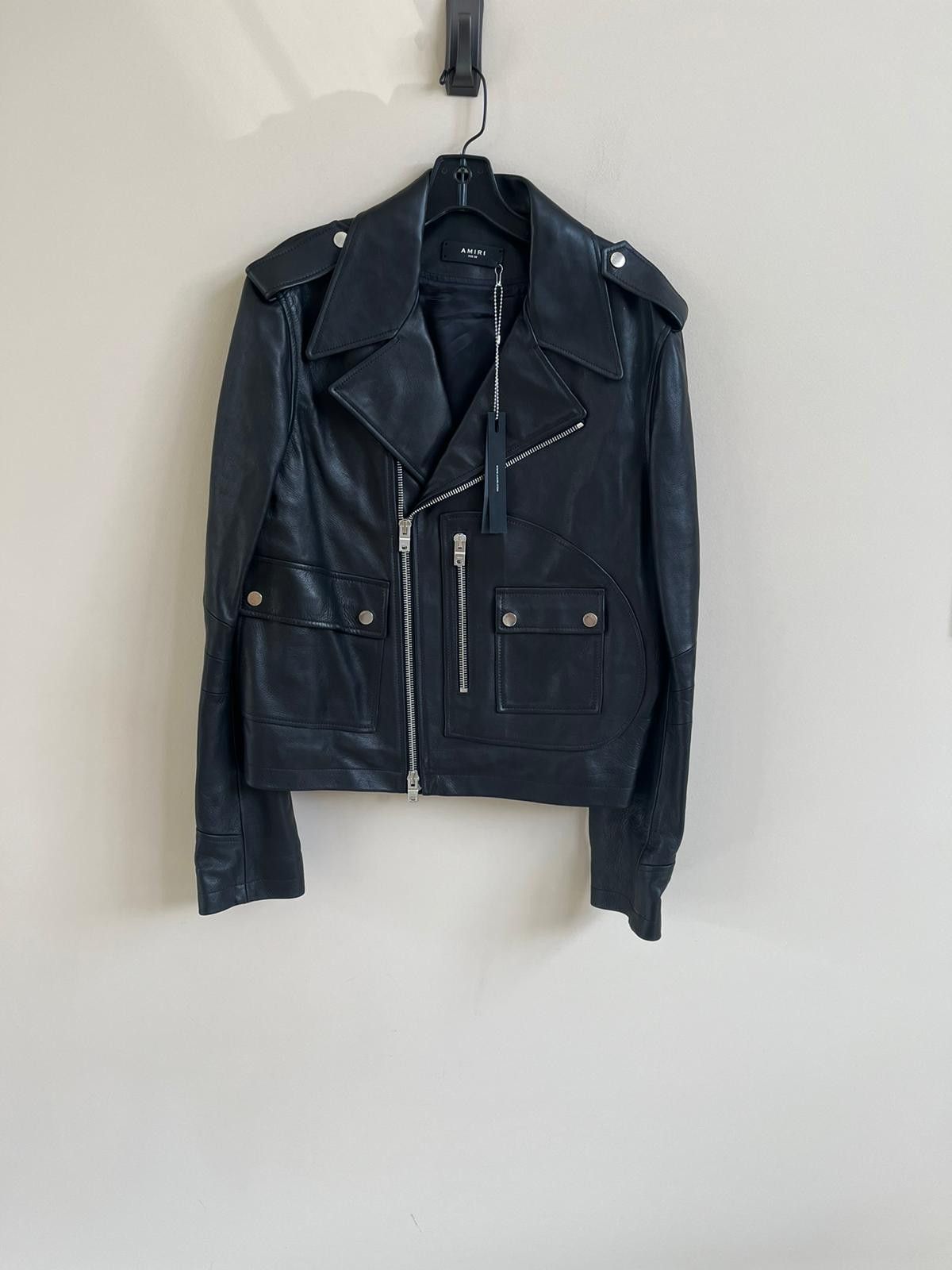 image of Amiri D Pocket Leather Jacket In Black, Men's (Size Medium)