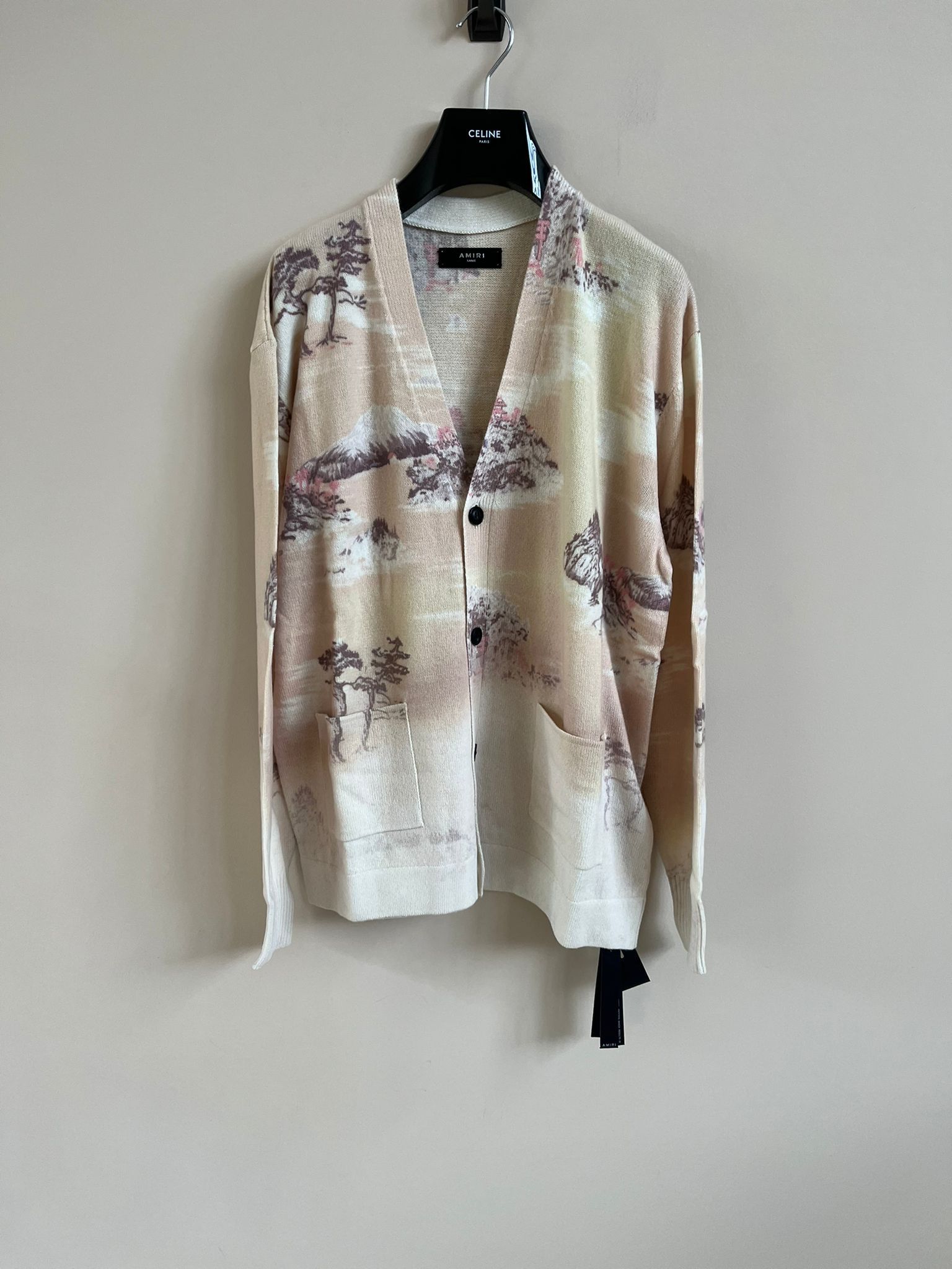 image of Amiri Bleached Print Aloha Cardigan In Canary, Men's (Size Large)