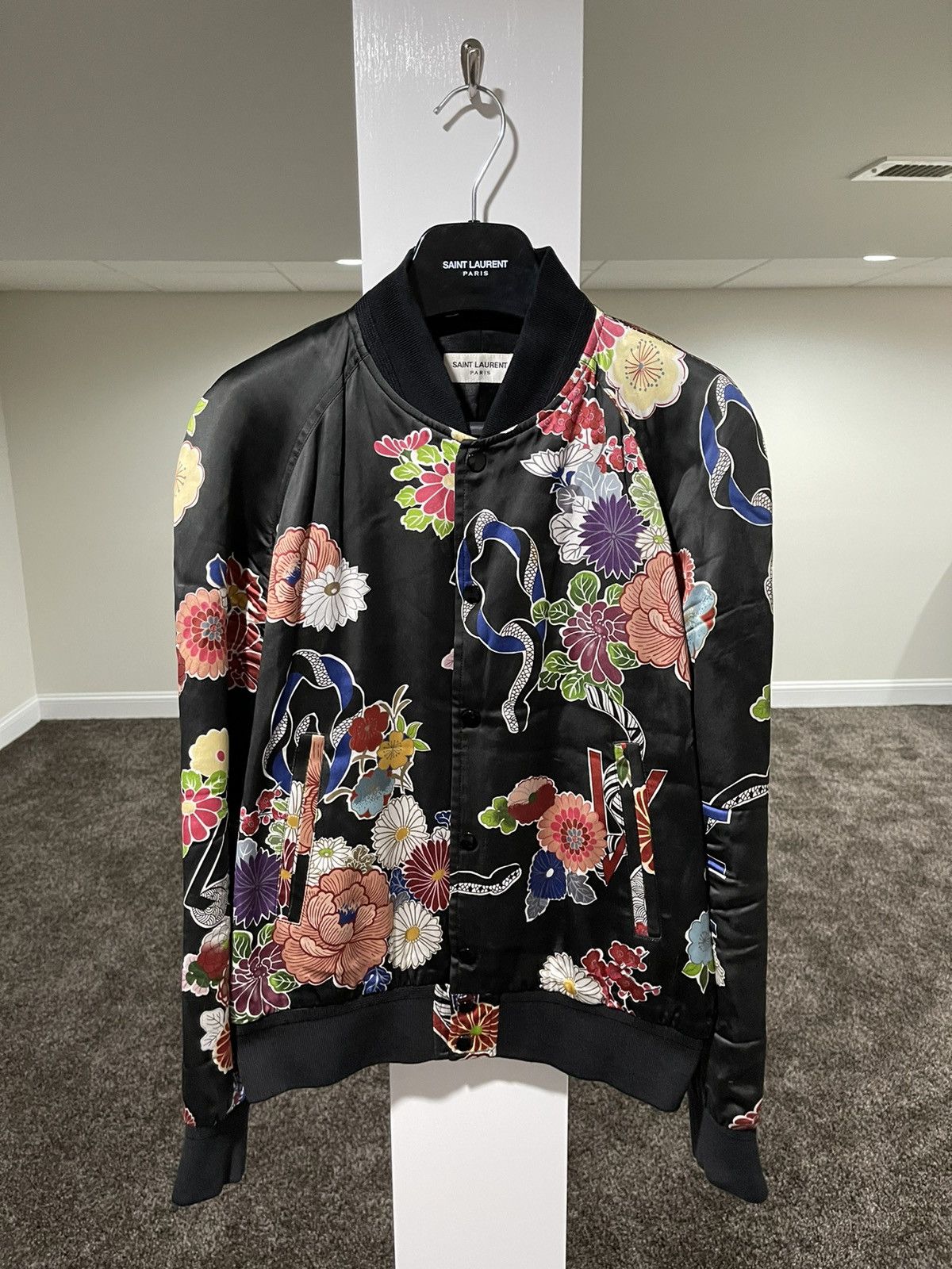 Image of Hedi Slimane x Saint Laurent Paris X Hedi 2016 Love Floral Snake Teddy Bomber, Men's (Size Small)