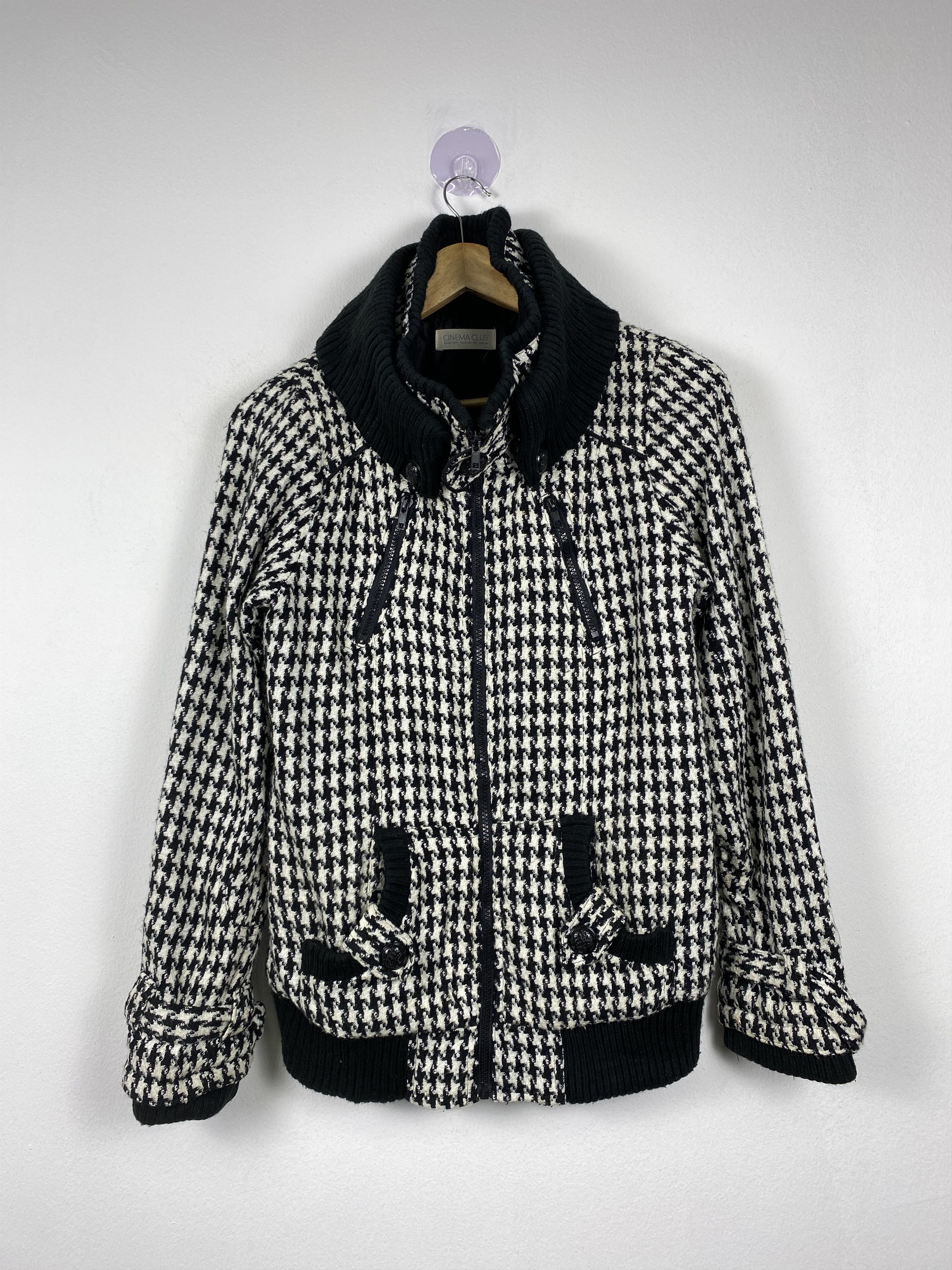 image of Vintage Cinema Club Fabric Checkered Wool Jacket in Black White, Women's (Size Medium)