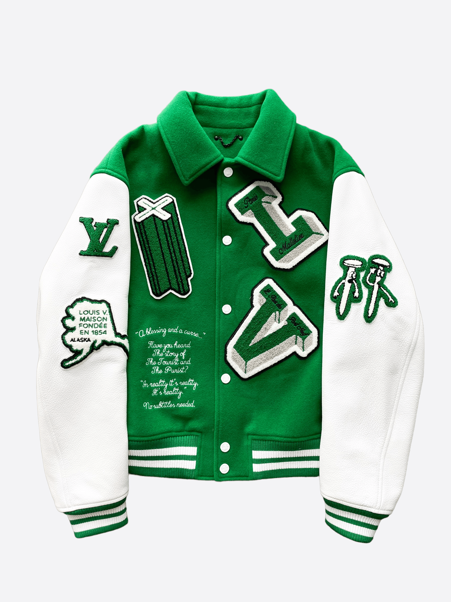 Louis Vuitton Varsity Leather Jacket Green by Virgil Abloh in