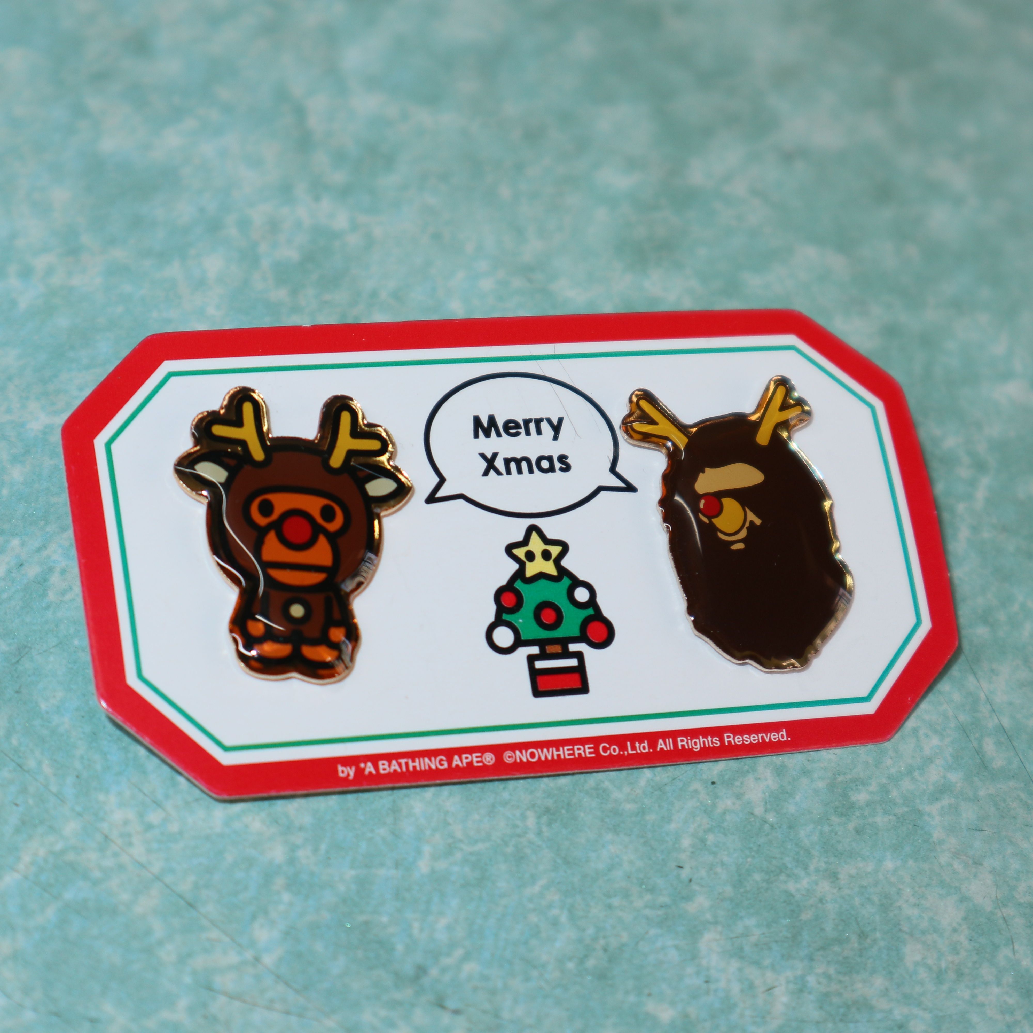 Pre-owned Bape Merry Christmas Xmas Ape Head Baby Milo Pin Badge In Multicolor