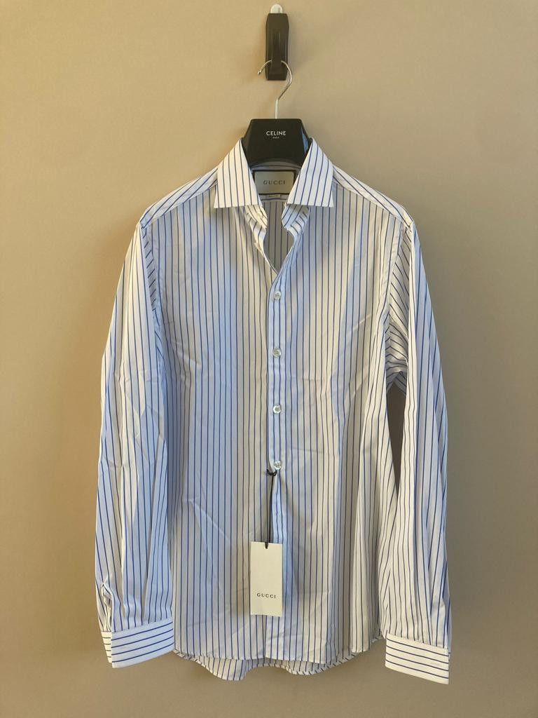 image of Gucci Stripe Button Shirt In Black & White Color in Blue/White, Men's (Size Small)
