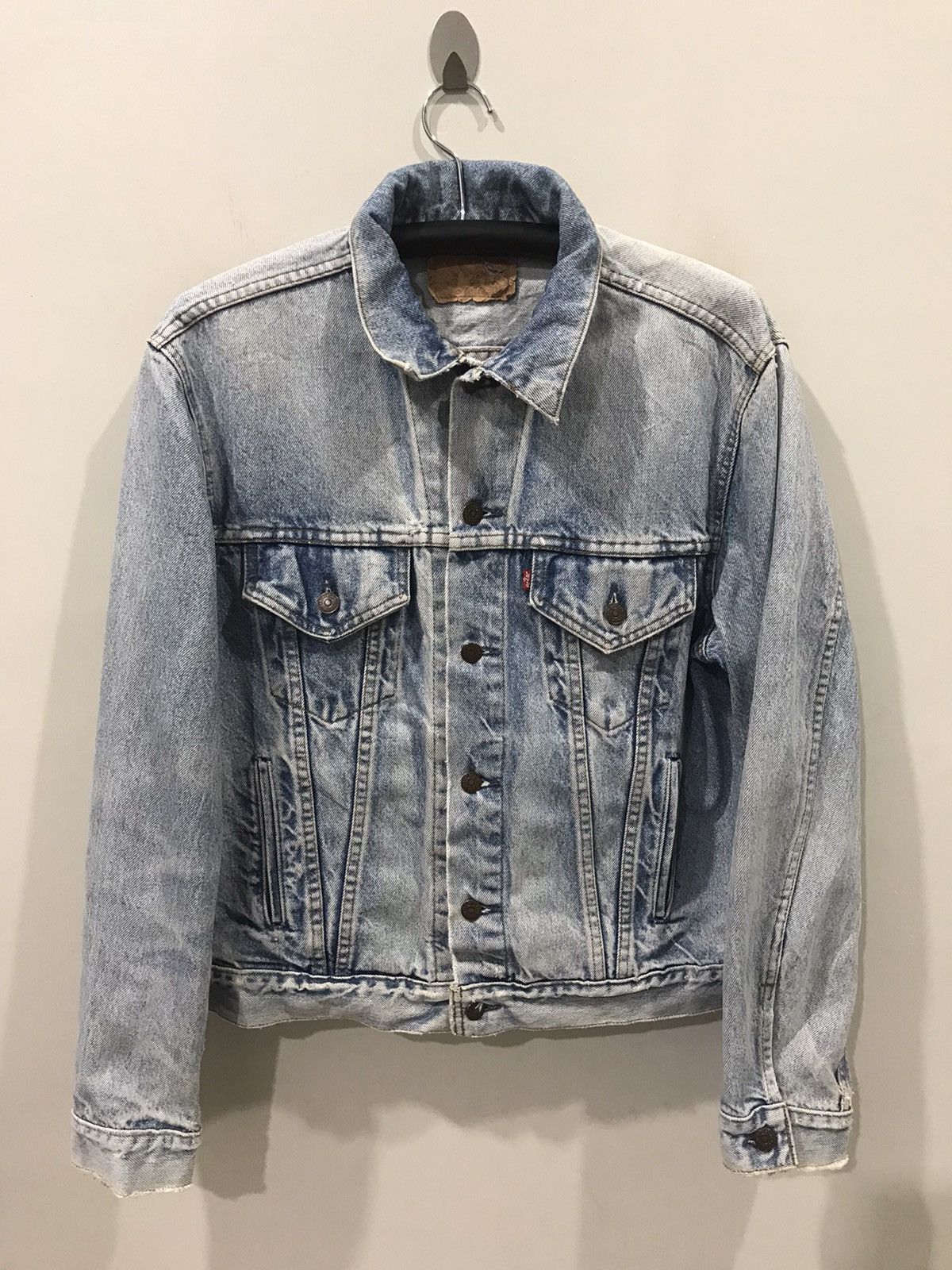 image of Vintage 90's Levis 777 Button 527 Distressed Denim Jacket in Light Blue Wash, Men's (Size Medium)