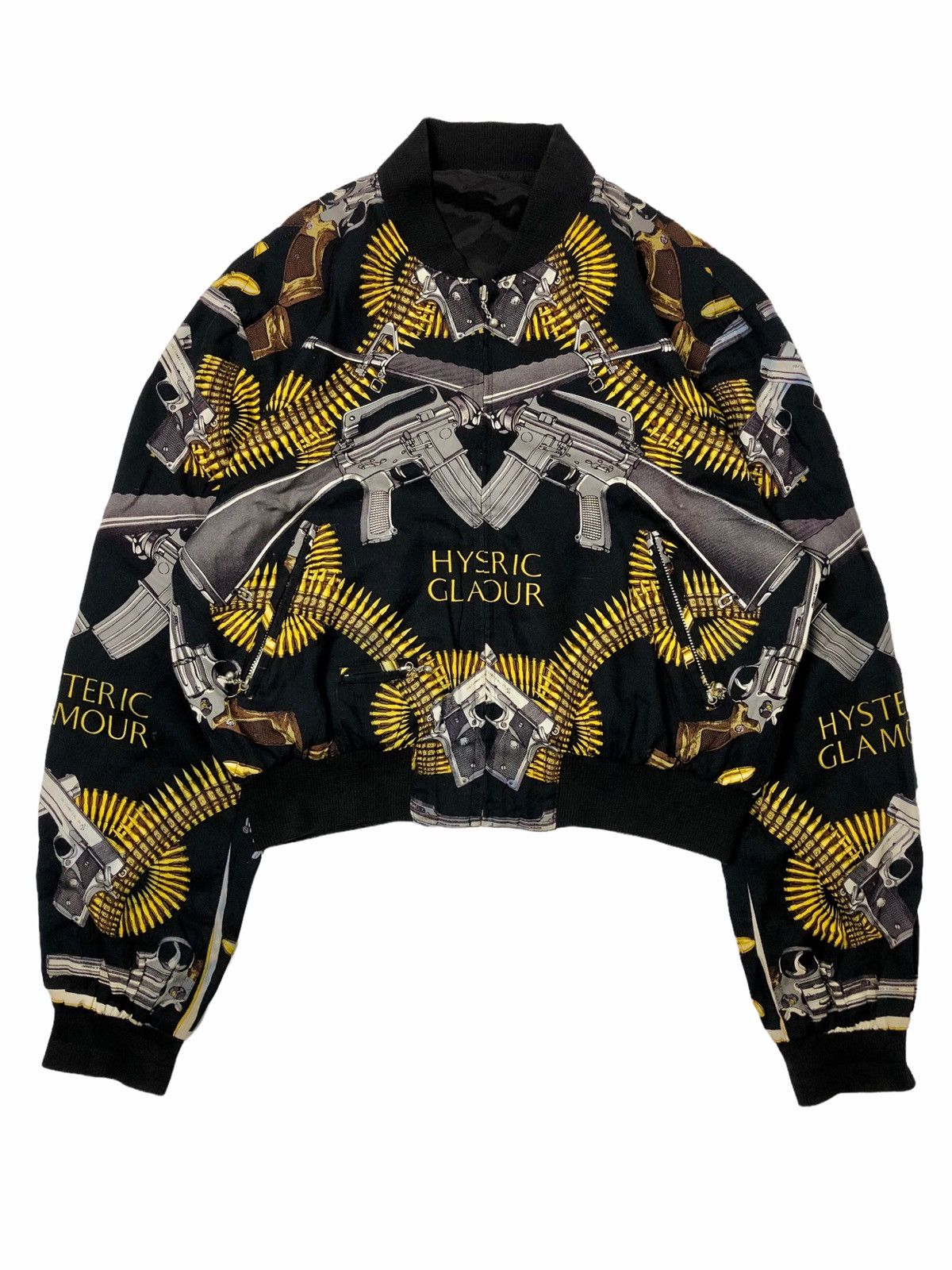 image of 1980S Hysteric Glamour - Cropped Bomber M416 Bullet Pattern in Black, Men's (Size Medium)