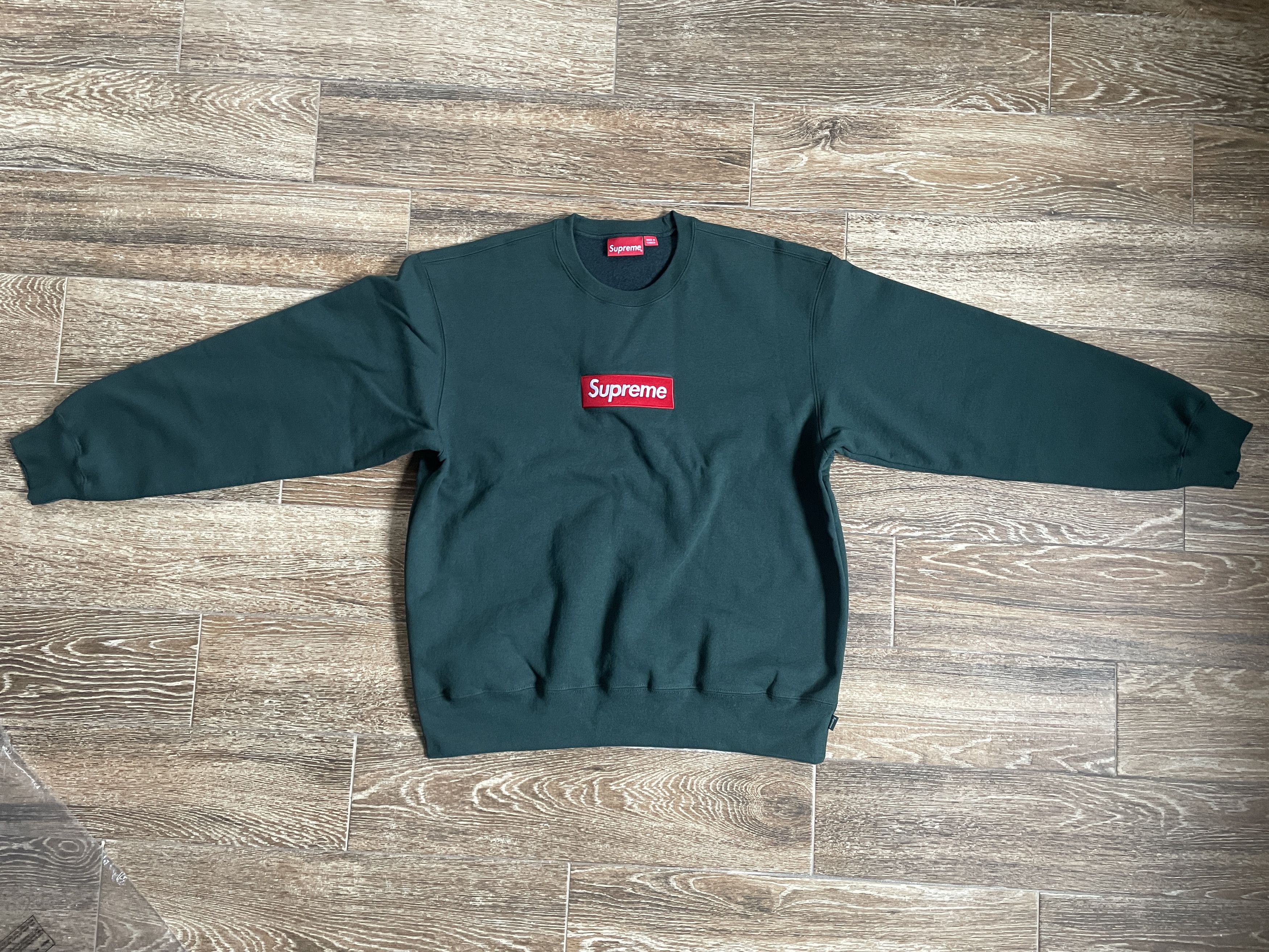 Supreme Box Logo Crewneck (Blue) Heavyweight crossgrain brushed-back fleece  with embroidered logo on chest.