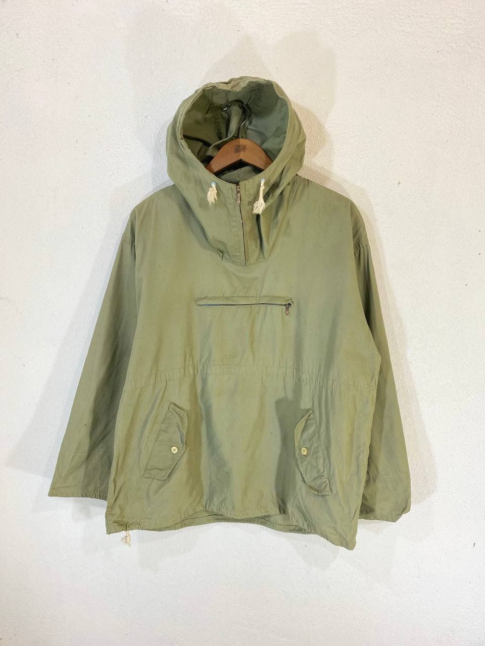 Pre-owned Archival Clothing X Vintage Cotton Hoody Single Zipper Pocket Cat Eye Button In Army Green