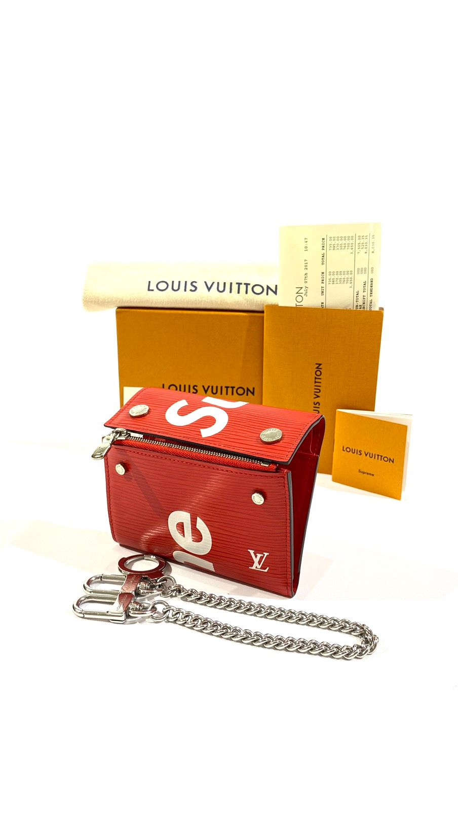 Supreme Louis Vuitton X Supreme Chain Wallet EPI Red Used