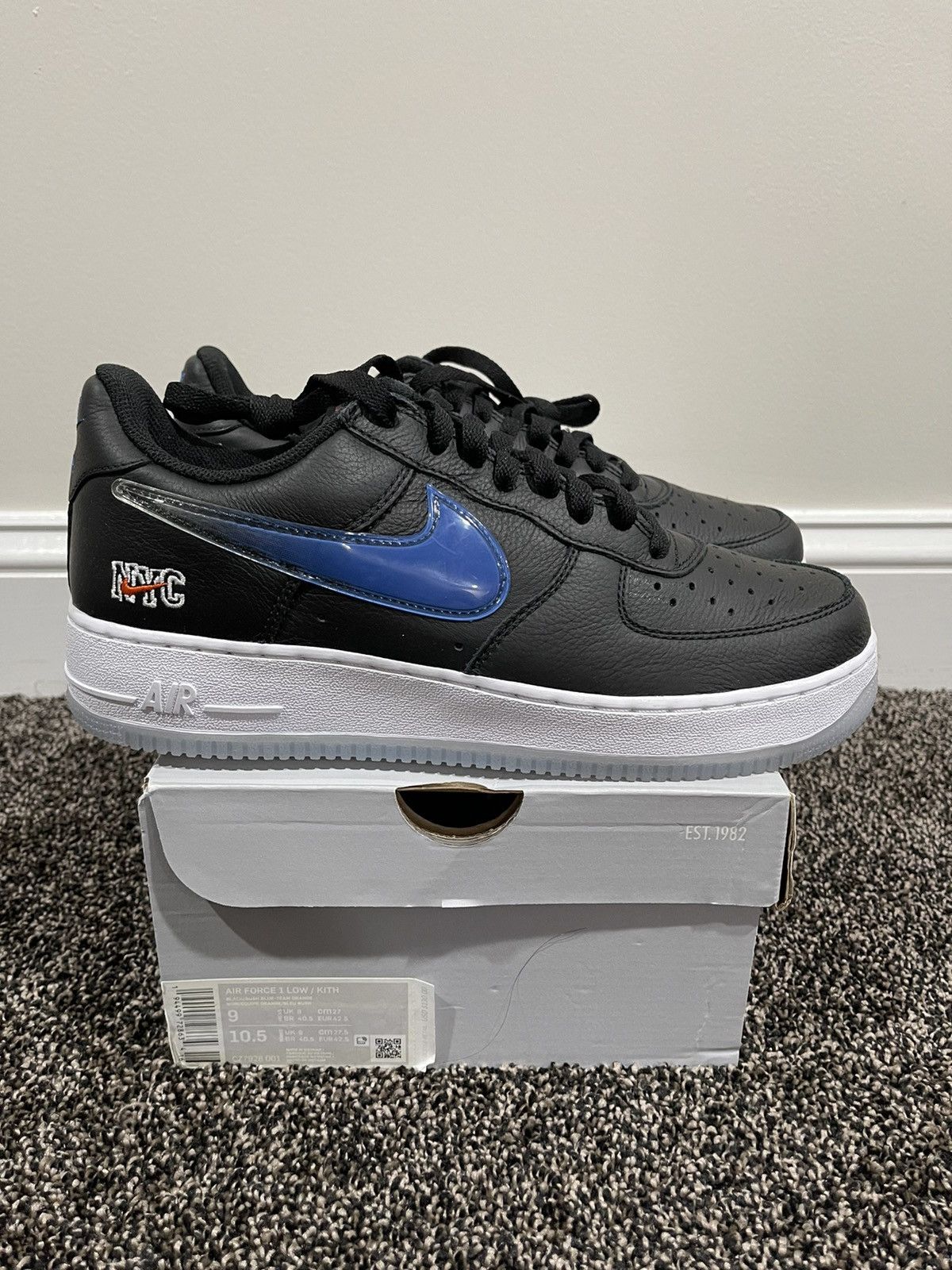 Kith × Nike Nike x Kith Air Force 1 Low Knicks Away Black 2021 Sneaker Size US 9 / EU 42 - 2 Thumbnail