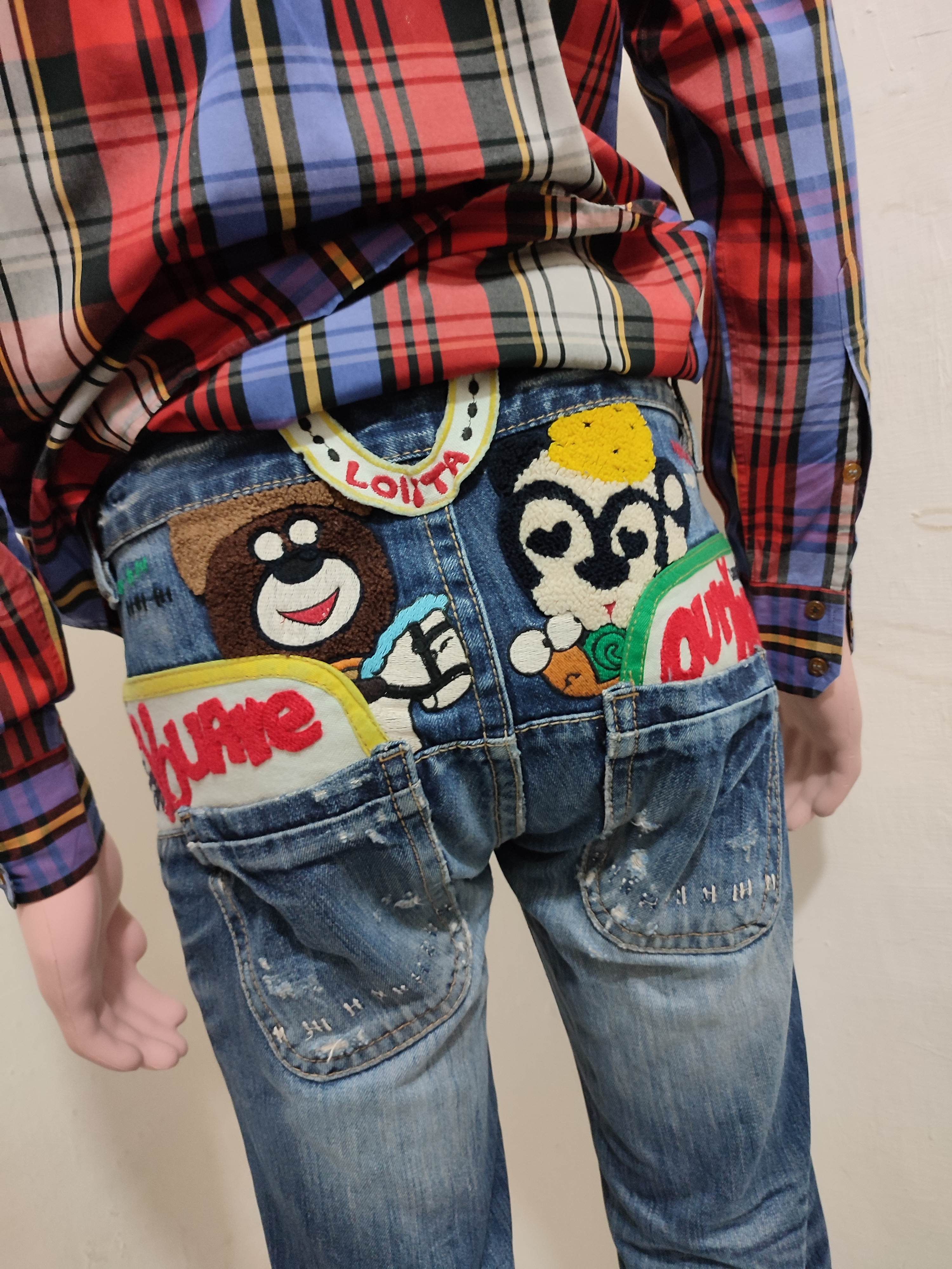 Japanese Brand 🔥Lolita Jeans Nice Design Embroidery Cartoon Art Size US 29 - 2 Thumbnail