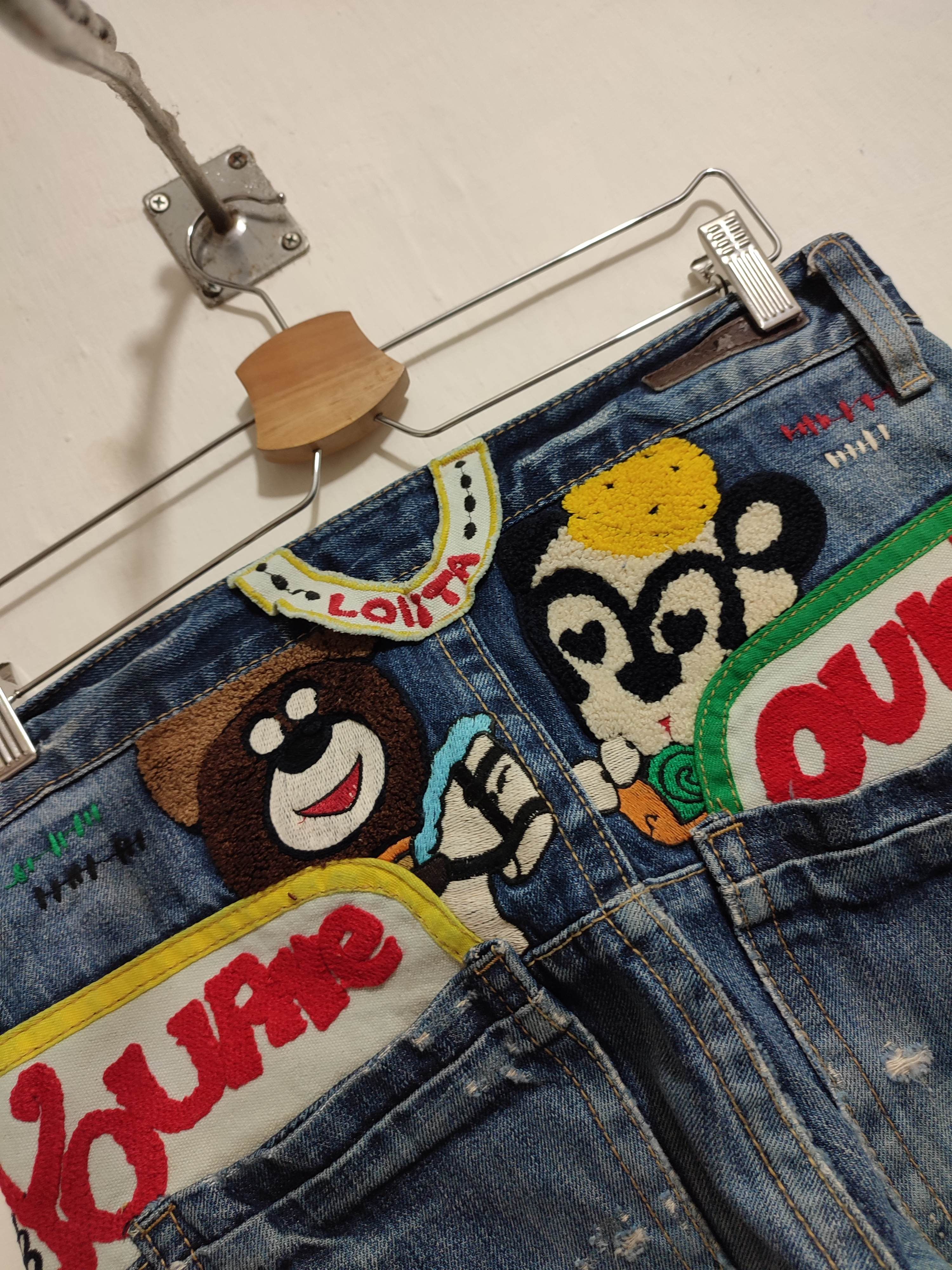 Japanese Brand 🔥Lolita Jeans Nice Design Embroidery Cartoon Art Size US 29 - 8 Thumbnail