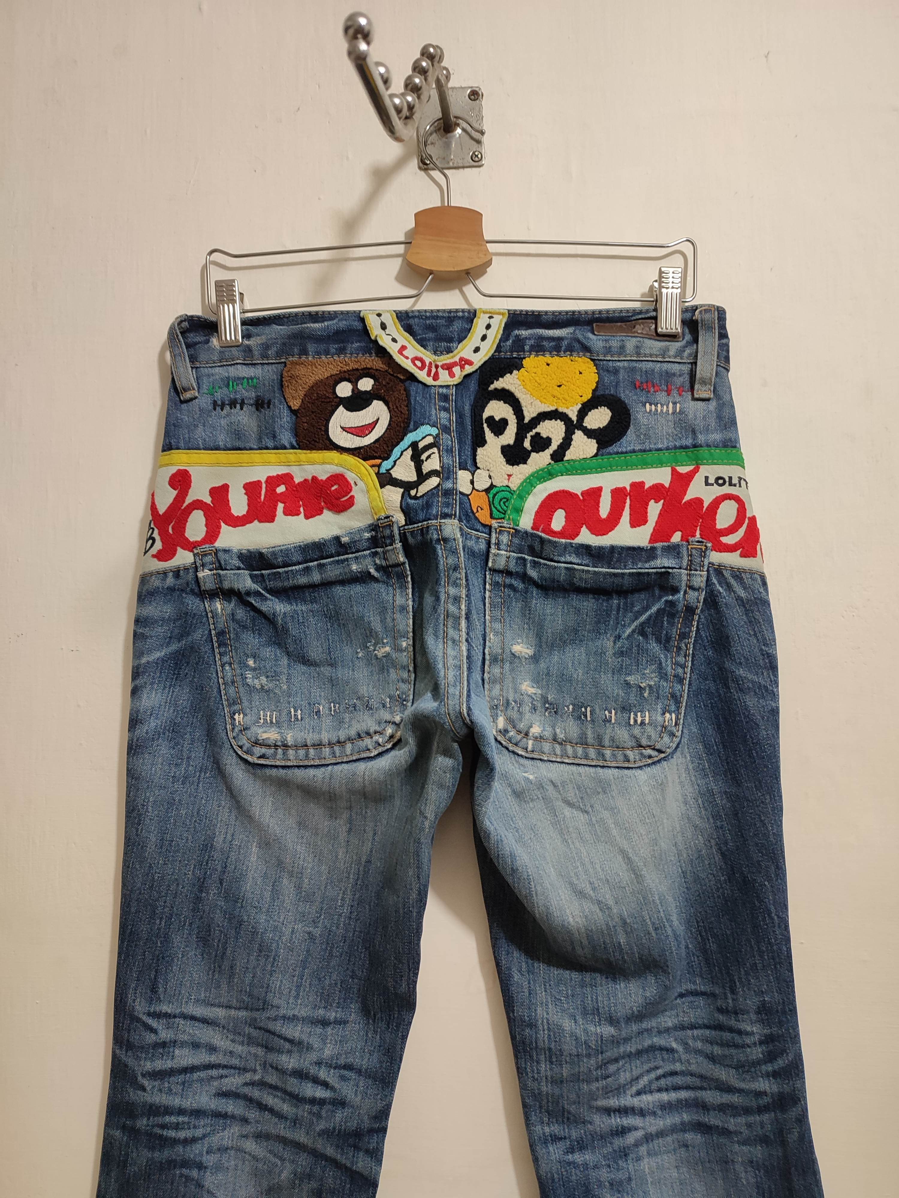 Japanese Brand 🔥Lolita Jeans Nice Design Embroidery Cartoon Art Size US 29 - 6 Thumbnail