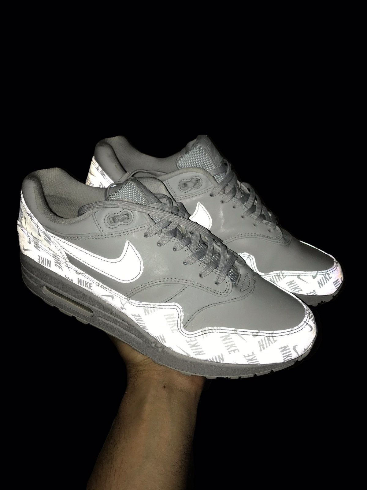 Nike NIKE Air Max 1 LX Grey Leather Reflective Sneakers Size US 9.5 / EU 42-43 - 5 Thumbnail