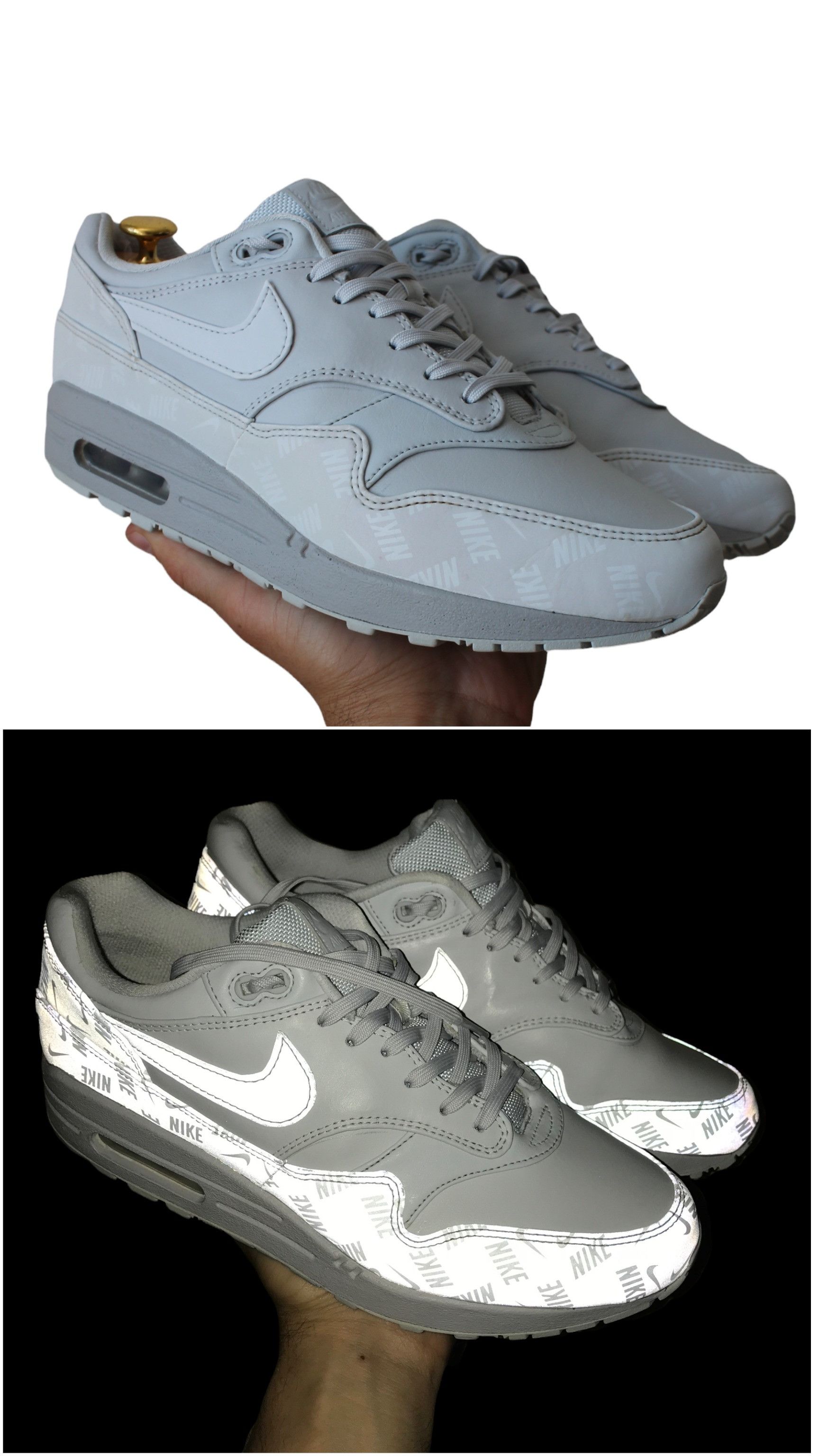 Nike NIKE Air Max 1 LX Grey Leather Reflective Sneakers Size US 9.5 / EU 42-43 - 1 Thumbnail