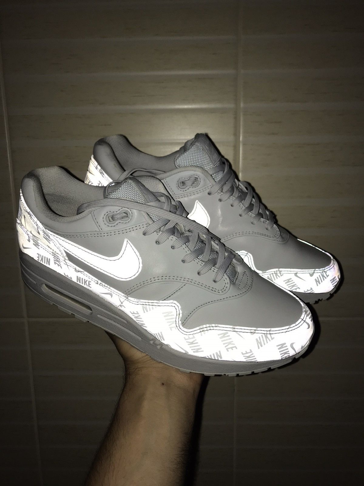 Nike NIKE Air Max 1 LX Grey Leather Reflective Sneakers Size US 9.5 / EU 42-43 - 18 Thumbnail