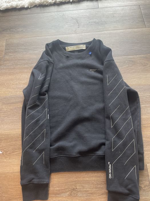 Off white diagonal sales unfinished crew sweatshirt