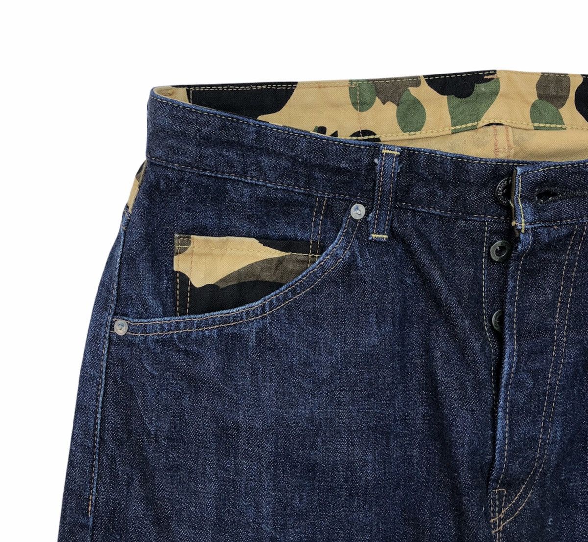 Bape A Bathing Ape Denim Camo Back And Star Pocket Selvedge Pant Size US 33 - 6 Thumbnail