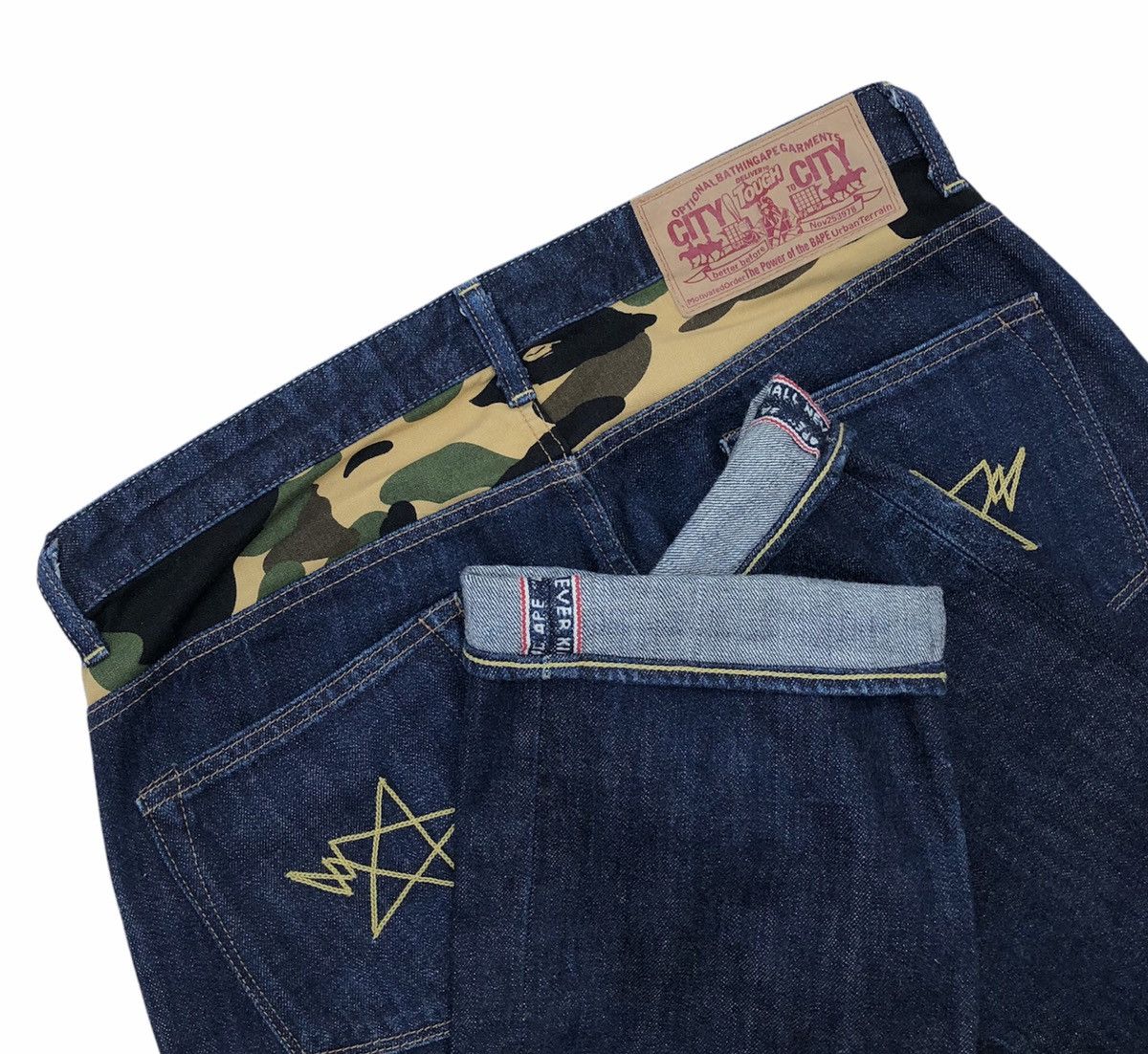 Bape A Bathing Ape Denim Camo Back And Star Pocket Selvedge Pant Size US 33 - 10 Thumbnail