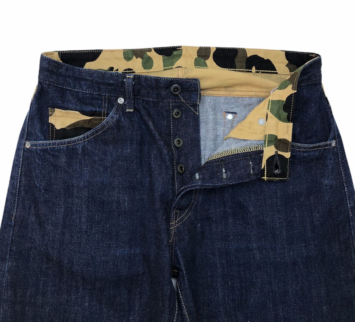 Bape A Bathing Ape Denim Camo Back And Star Pocket Selvedge Pant Size US 33 - 4 Thumbnail