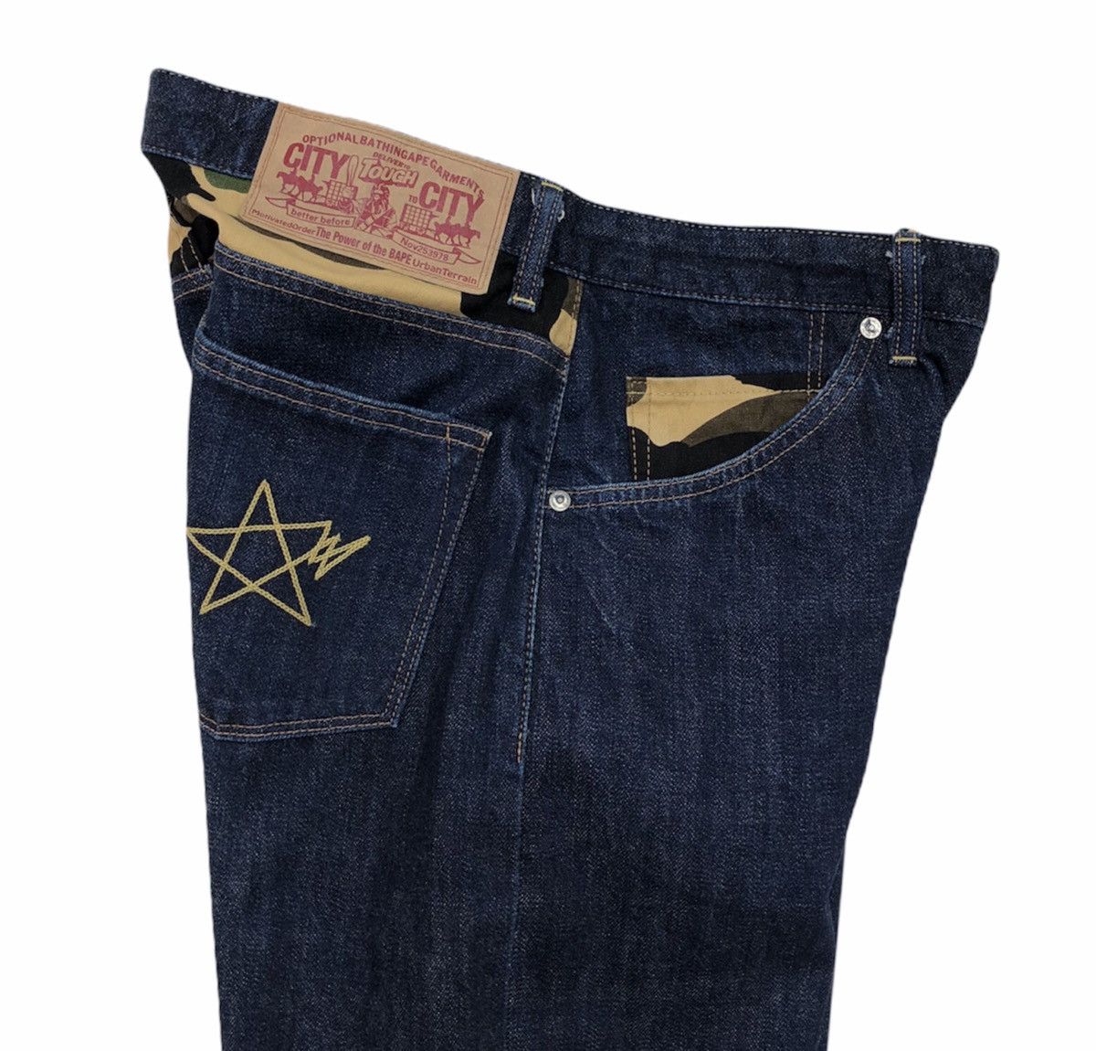 Bape A Bathing Ape Denim Camo Back And Star Pocket Selvedge Pant Size US 33 - 13 Thumbnail