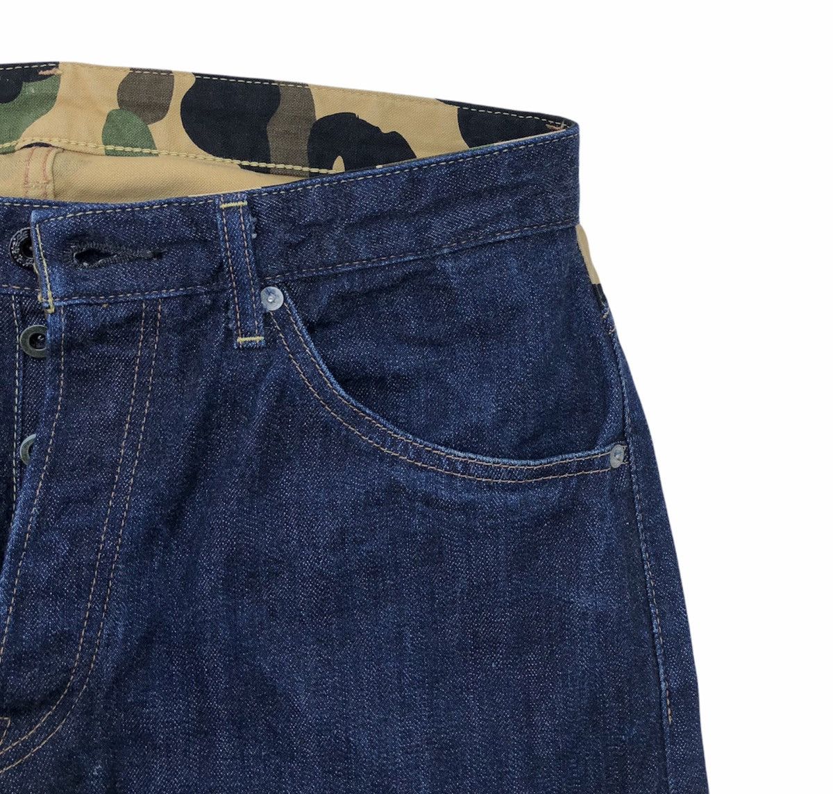 Bape A Bathing Ape Denim Camo Back And Star Pocket Selvedge Pant Size US 33 - 5 Thumbnail