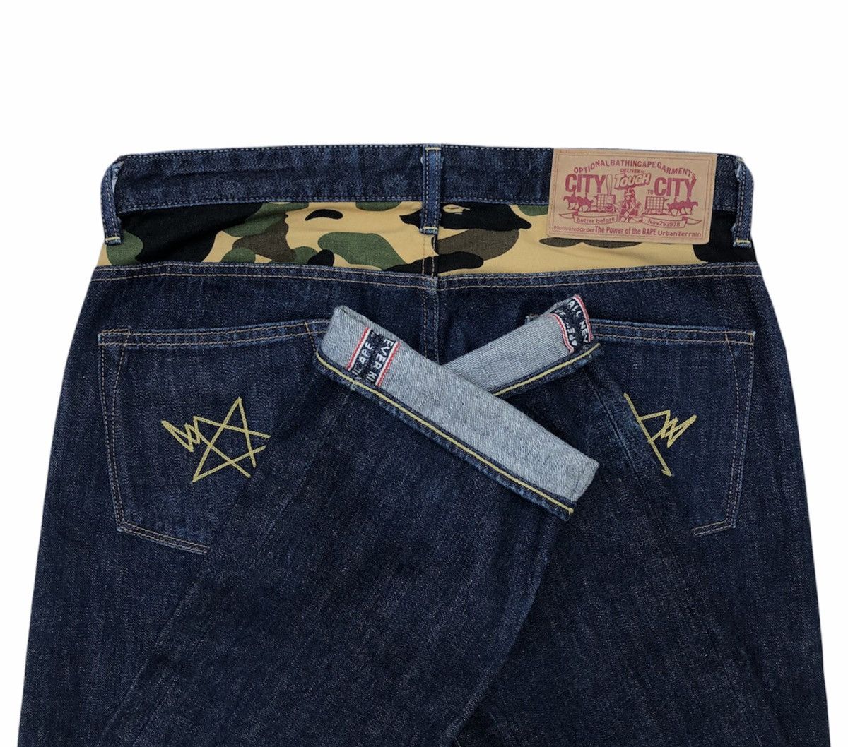 Bape A Bathing Ape Denim Camo Back And Star Pocket Selvedge Pant Size US 33 - 8 Thumbnail