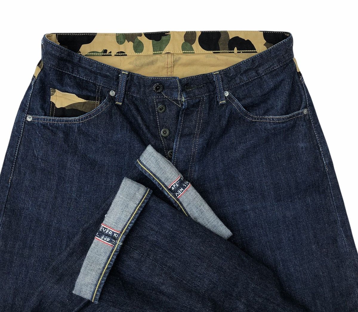 Bape A Bathing Ape Denim Camo Back And Star Pocket Selvedge Pant Size US 33 - 7 Thumbnail