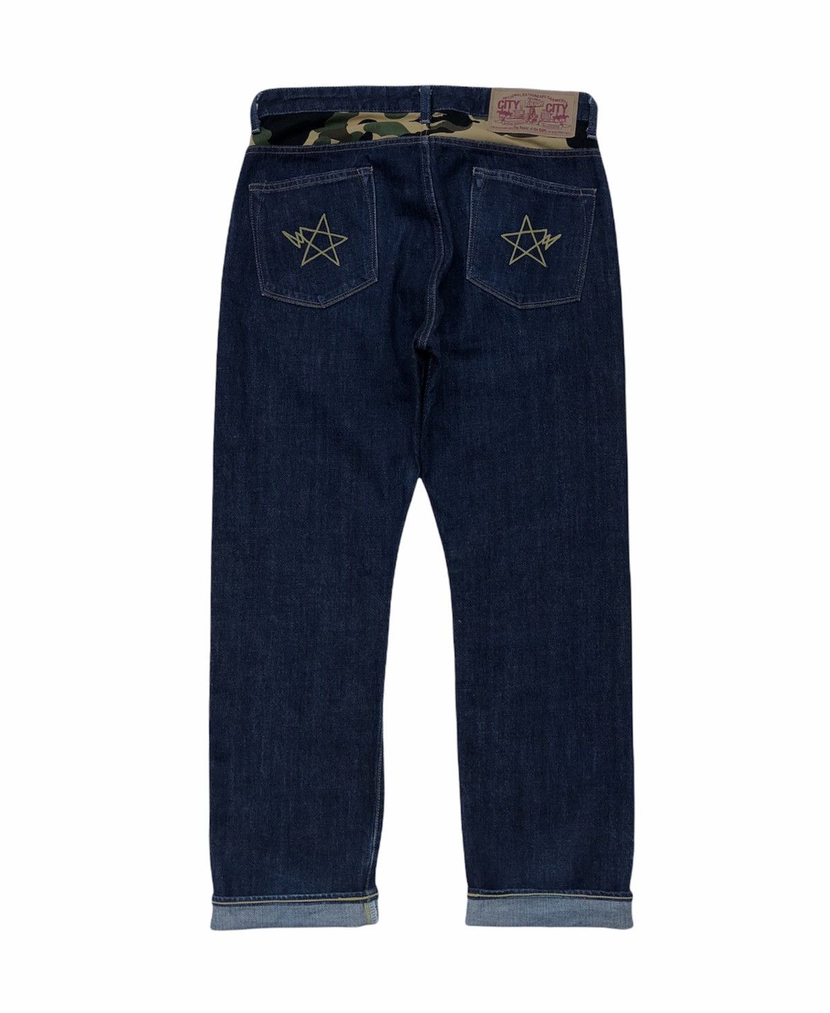 Bape A Bathing Ape Denim Camo Back And Star Pocket Selvedge Pant Size US 33 - 2 Thumbnail
