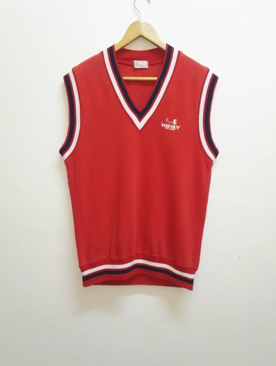 Japanese Brand Vintage Wayout Japan Striped Sweatshirt Vest Red (c25) Size US M / EU 48-50 / 2 - 1 Thumbnail