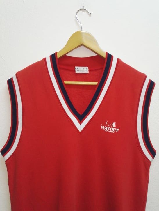 Japanese Brand Vintage Wayout Japan Striped Sweatshirt Vest Red (c25) Size US M / EU 48-50 / 2 - 2 Thumbnail
