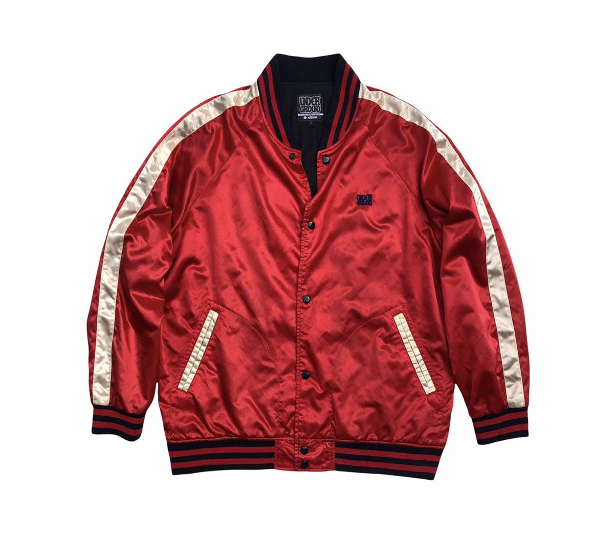Vintage Under Ground Nitrow Varsity Satin Jacket Size US L / EU 52-54 / 3 - 3 Thumbnail