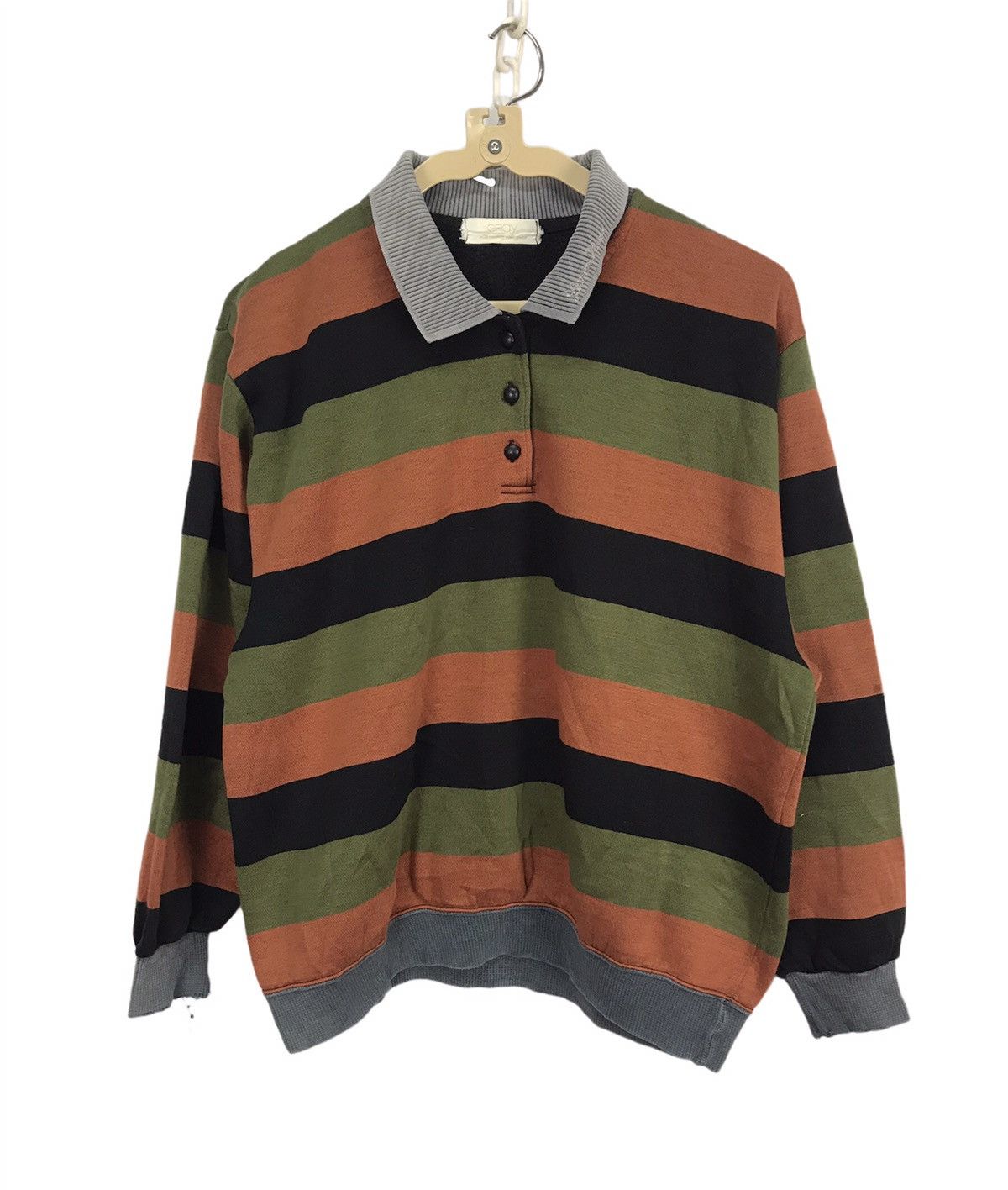 Japanese Brand Stripe polos distressed sweatshirt by groy Size M / US 6-8 / IT 42-44 - 1 Thumbnail