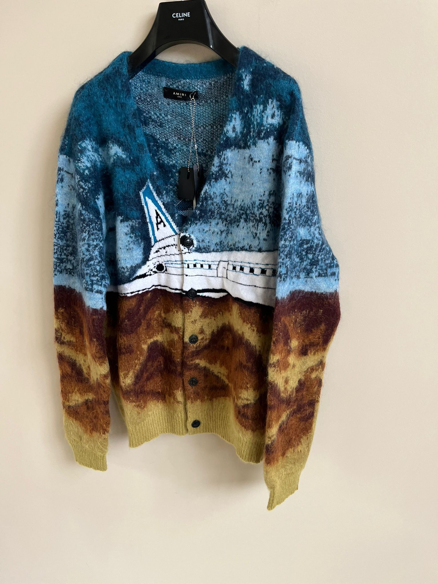 Amiri Airplane Intarsia Cardigan in Roasted Red / Dark Blue Size US L / EU 52-54 / 3 - 6 Thumbnail
