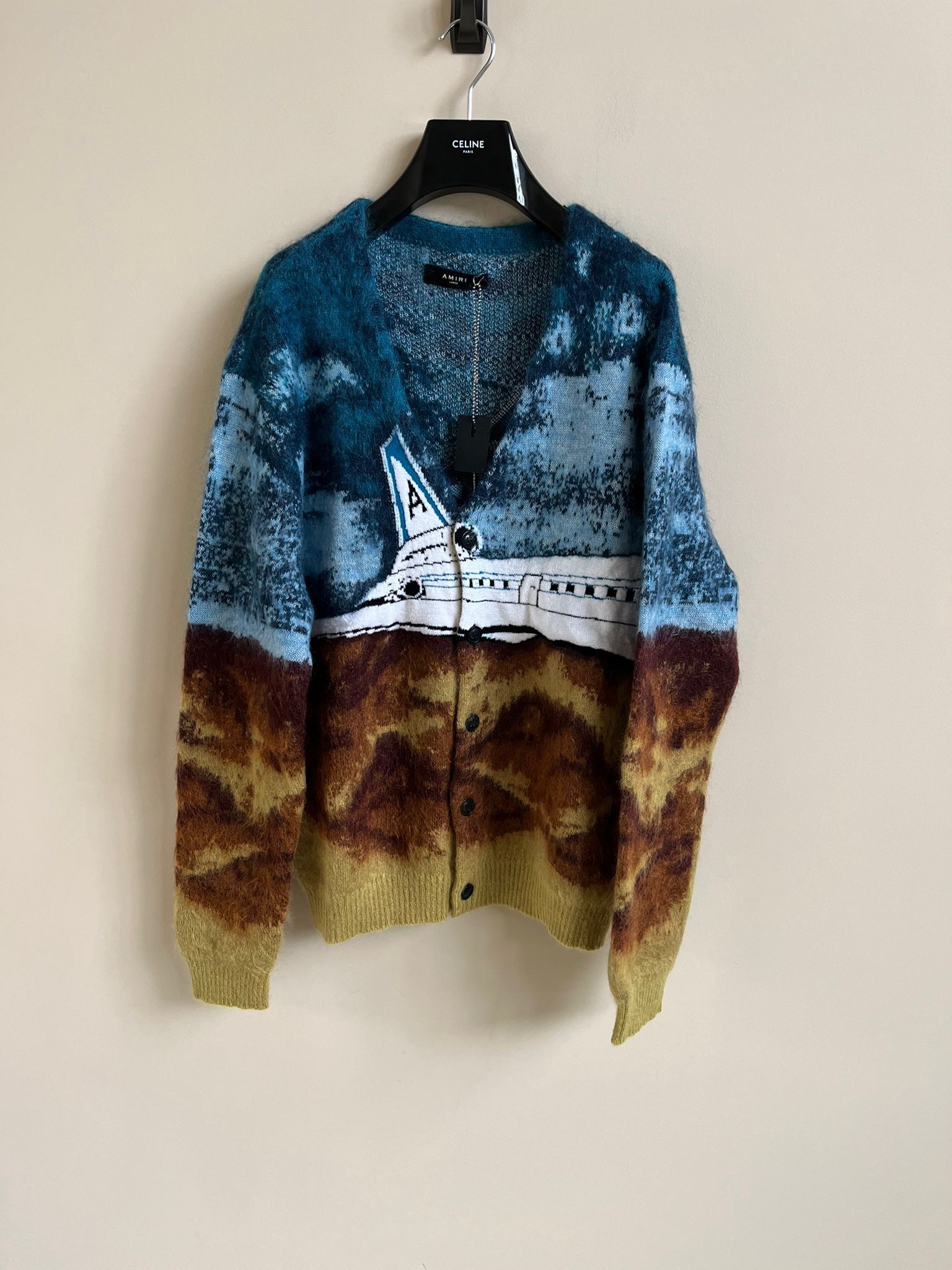 Amiri Airplane Intarsia Cardigan in Roasted Red / Dark Blue Size US L / EU 52-54 / 3 - 1 Thumbnail