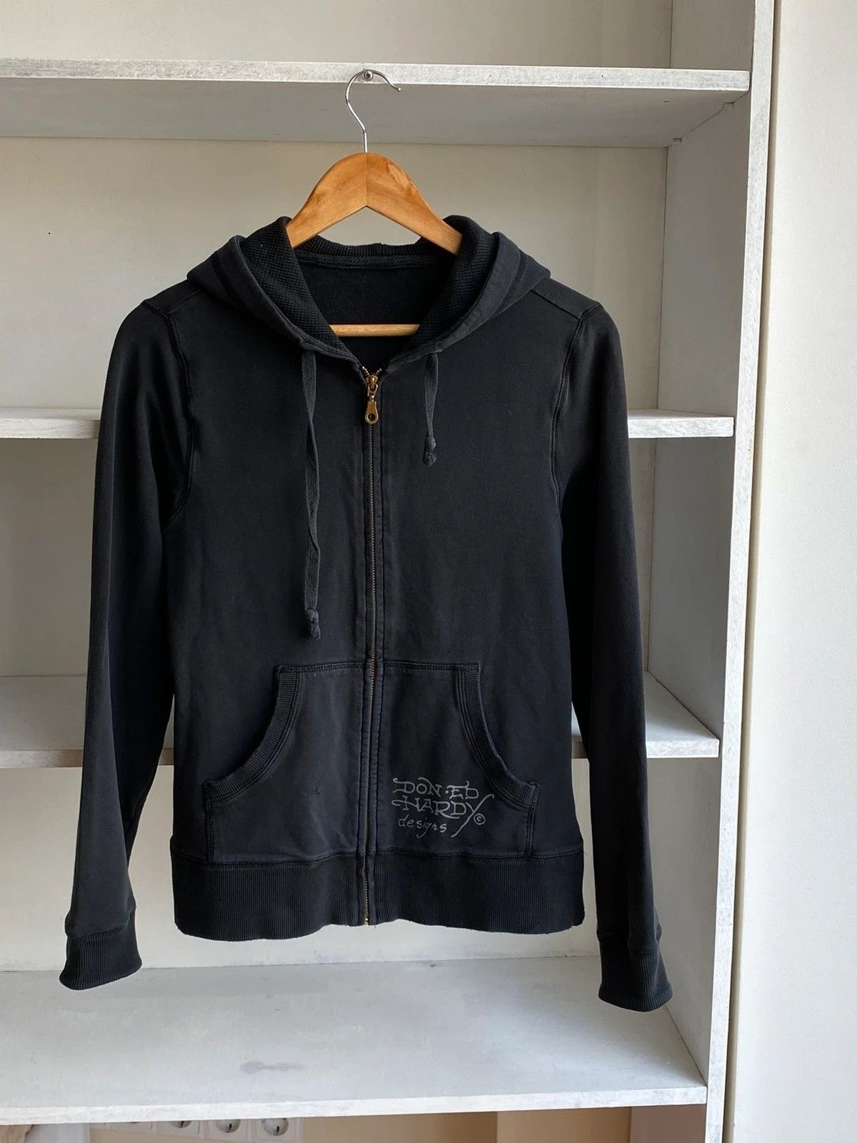 Vintage Ed Hardy Black Woman Zip Hoodie