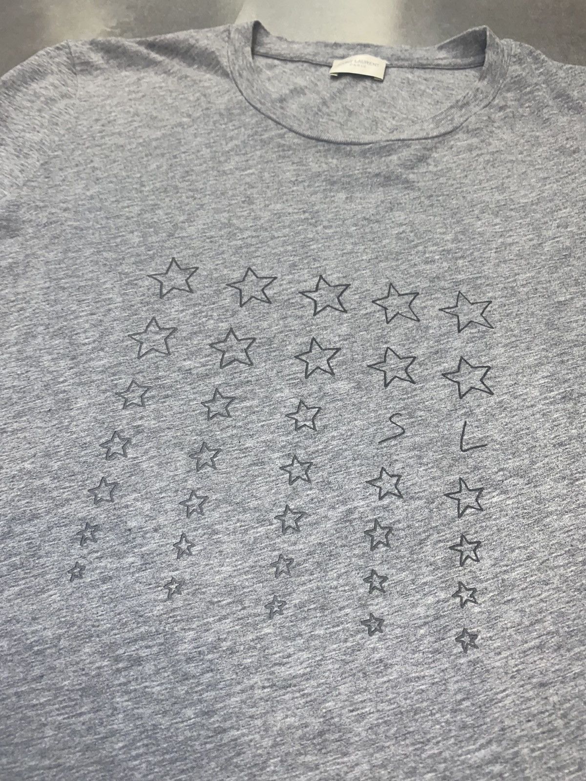 image of Avant Garde x Saint Laurent Paris Ss18 Saint Laurent Paris "sl" Star Logo Gray T-Shirt in Grey (Siz