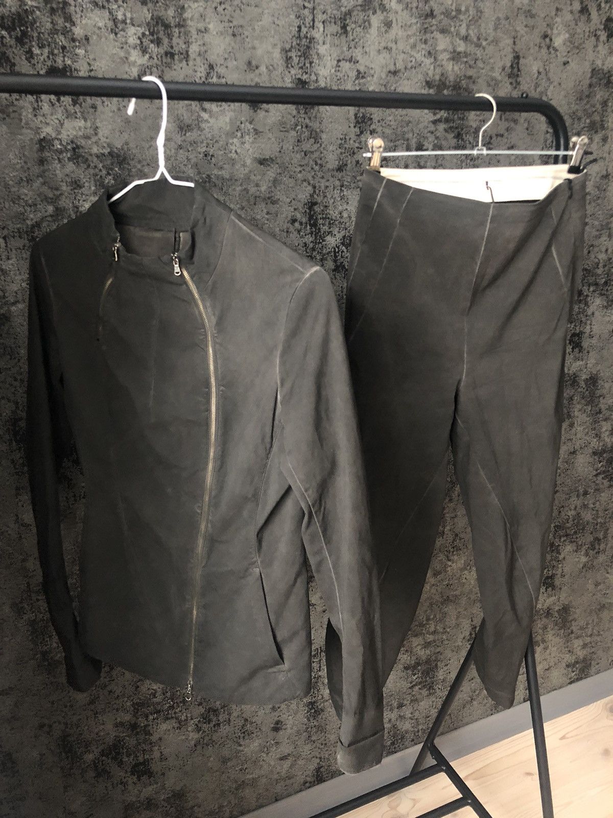 image of Avant Garde Masnada Asymmetric Jacket Suit in Khaki, Women's (Size Medium)