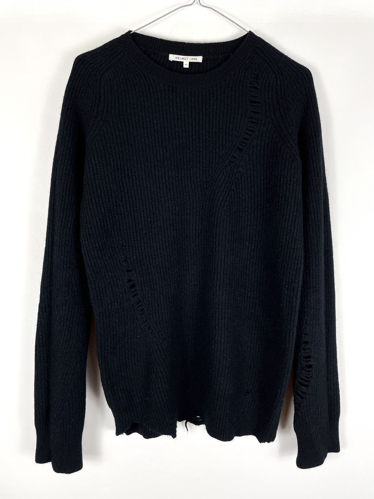 image of Archival Clothing x Helmut Lang Distressed Comfy Knitted Wool Sweathsirt in Black (Size Small)