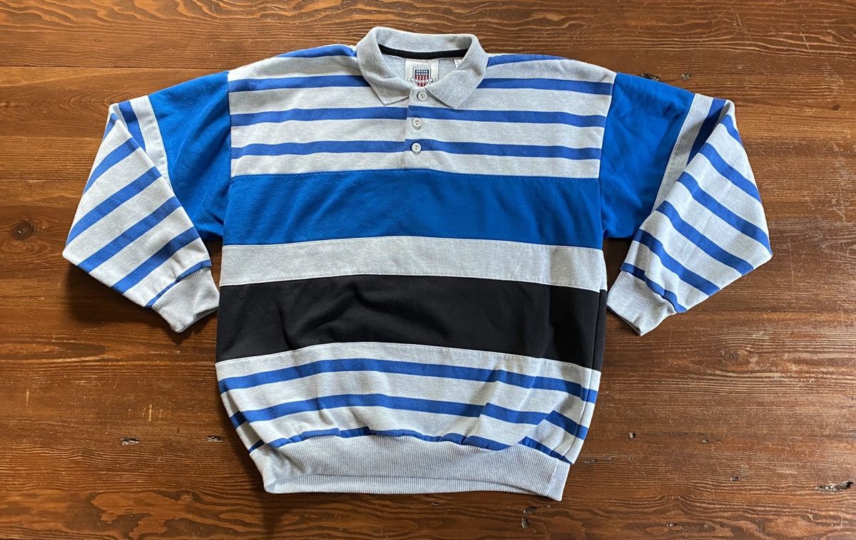 Vintage Vintage 90’s Claybrooke Striped Polo Sweatshirt Size US L / EU 52-54 / 3 - 2 Thumbnail