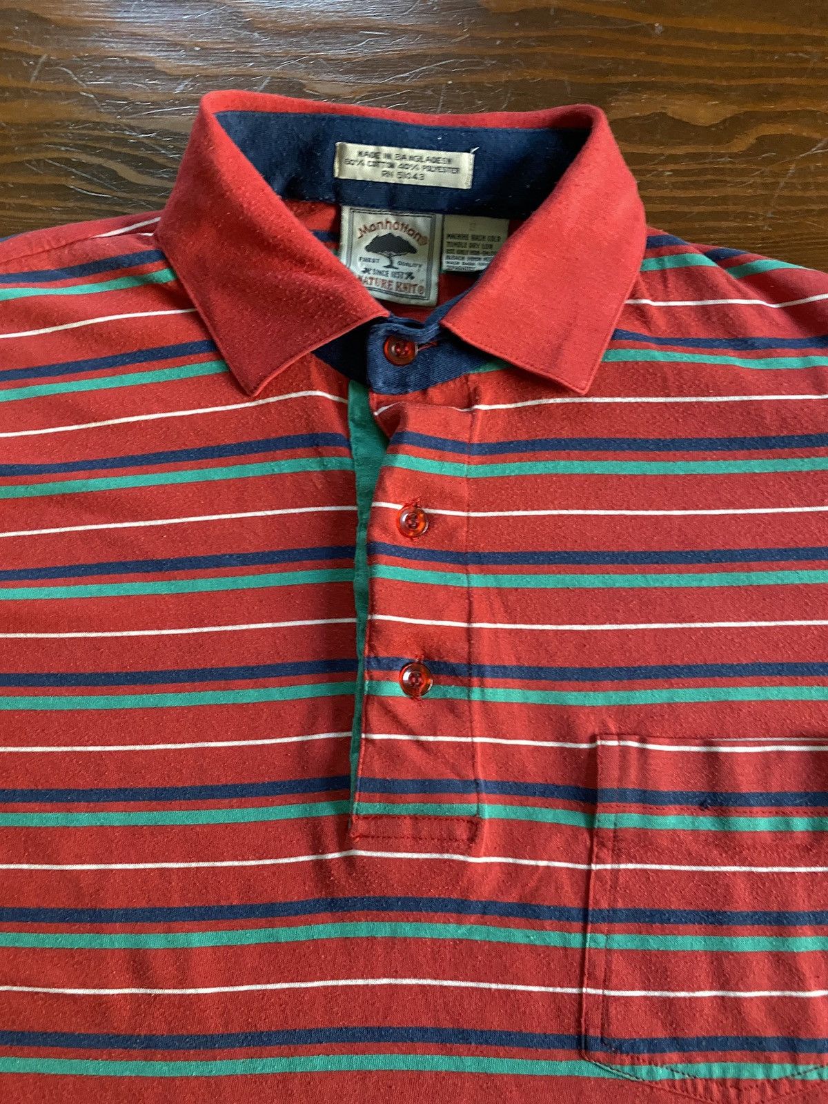 Vintage Vintage 80’s Manhattan Striped Pocket Polo Size US S / EU 44-46 / 1 - 2 Thumbnail