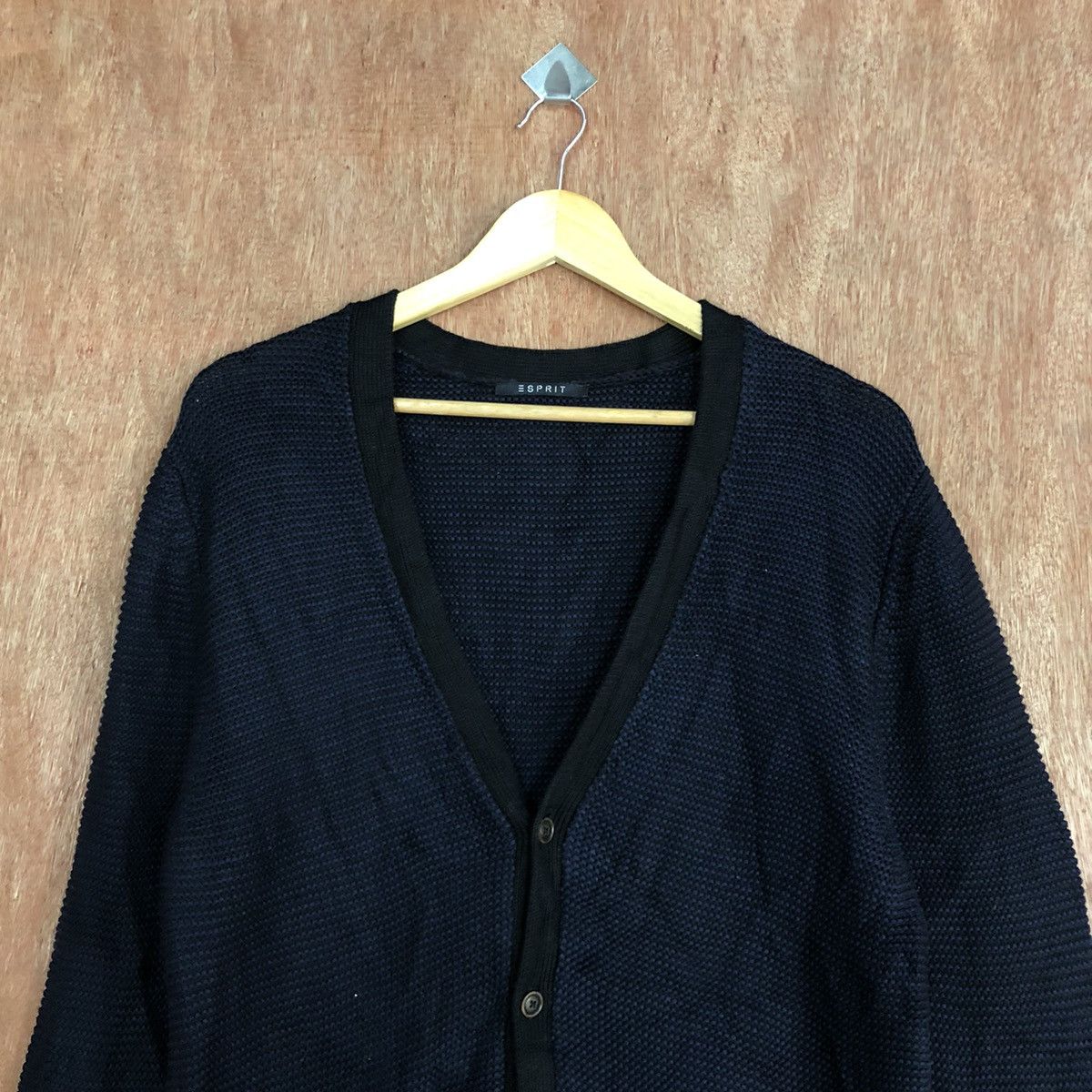 Homespun Knitwear ESprit Dark Blue Cardigan knitwear #c865 Size US L / EU 52-54 / 3 - 9 Thumbnail