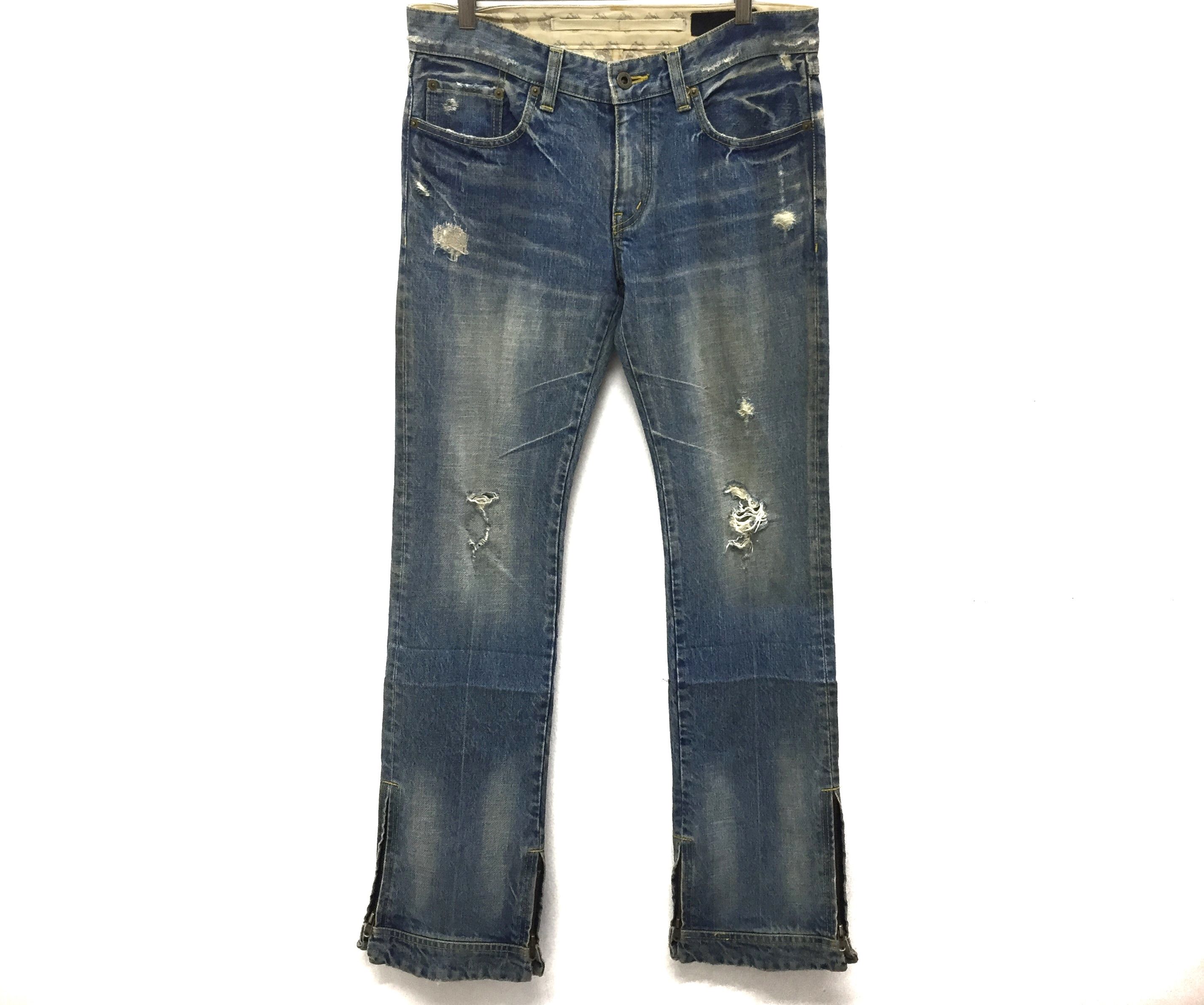 image of Distressed Denim Japanese Hypebeast Brand Jama Rico Distressed Ankle Zipper in Denim (Size 33)