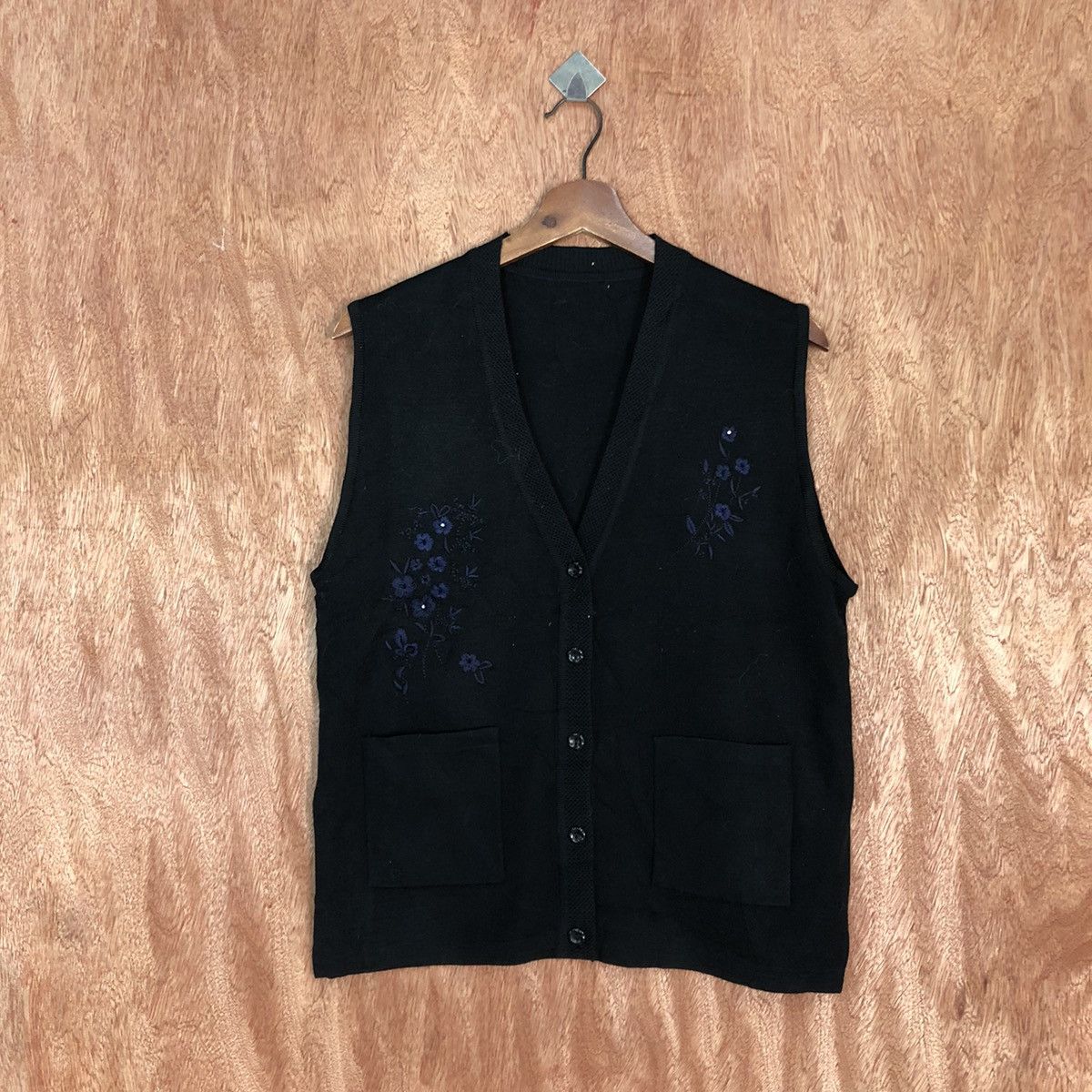 Homespun Knitwear Art embroidered Japan Black Vest cardigan knitwear #c858 Size US S / EU 44-46 / 1 - 1 Thumbnail