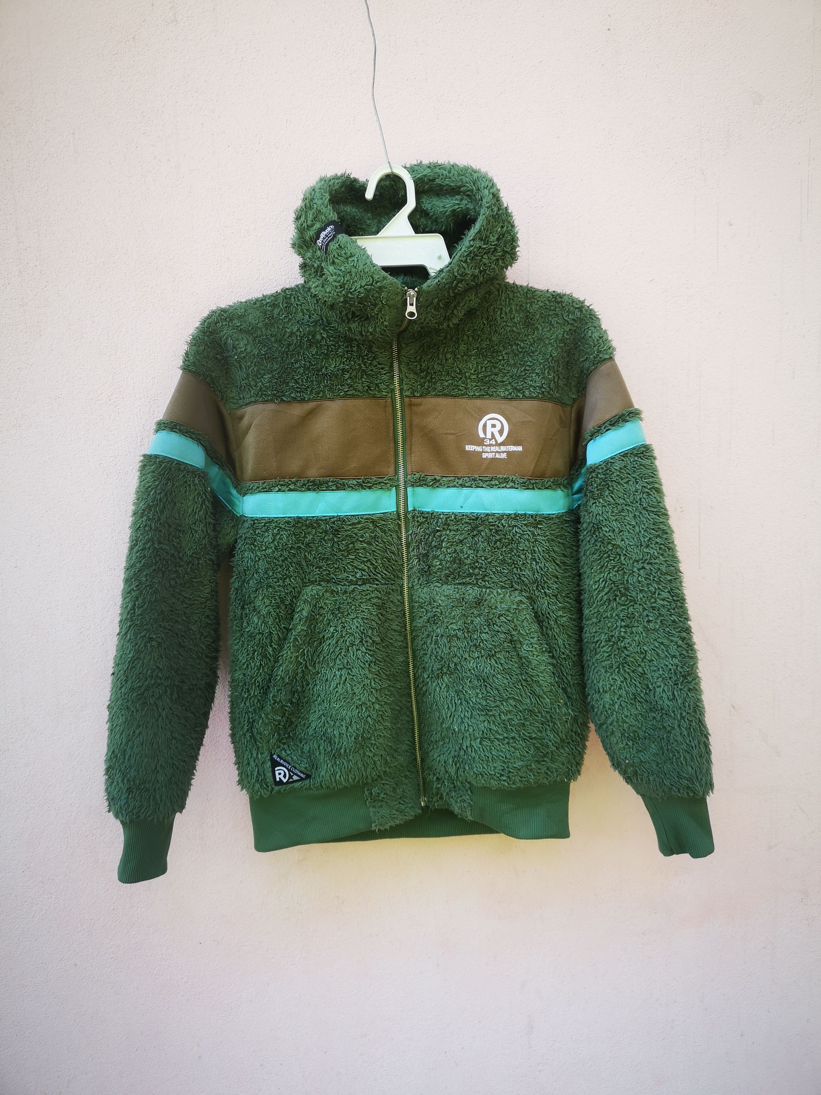 image of Designer Real Bvoice Foux Fur Fleece Zipper Jacket in Green, Men's (Size Small)
