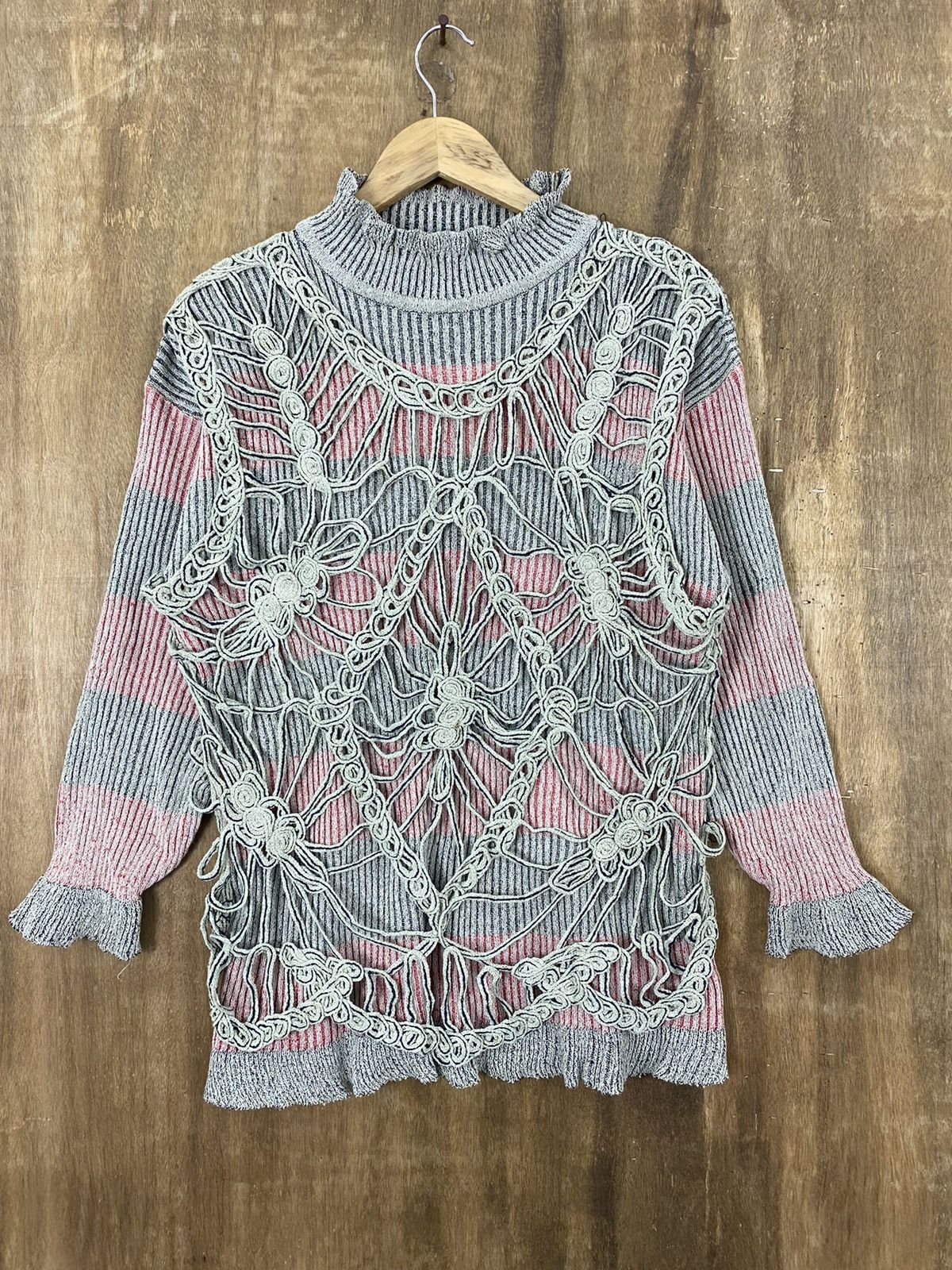 DL Peeress Mesh Net Striped Knit Like Kurt Cobain #W743