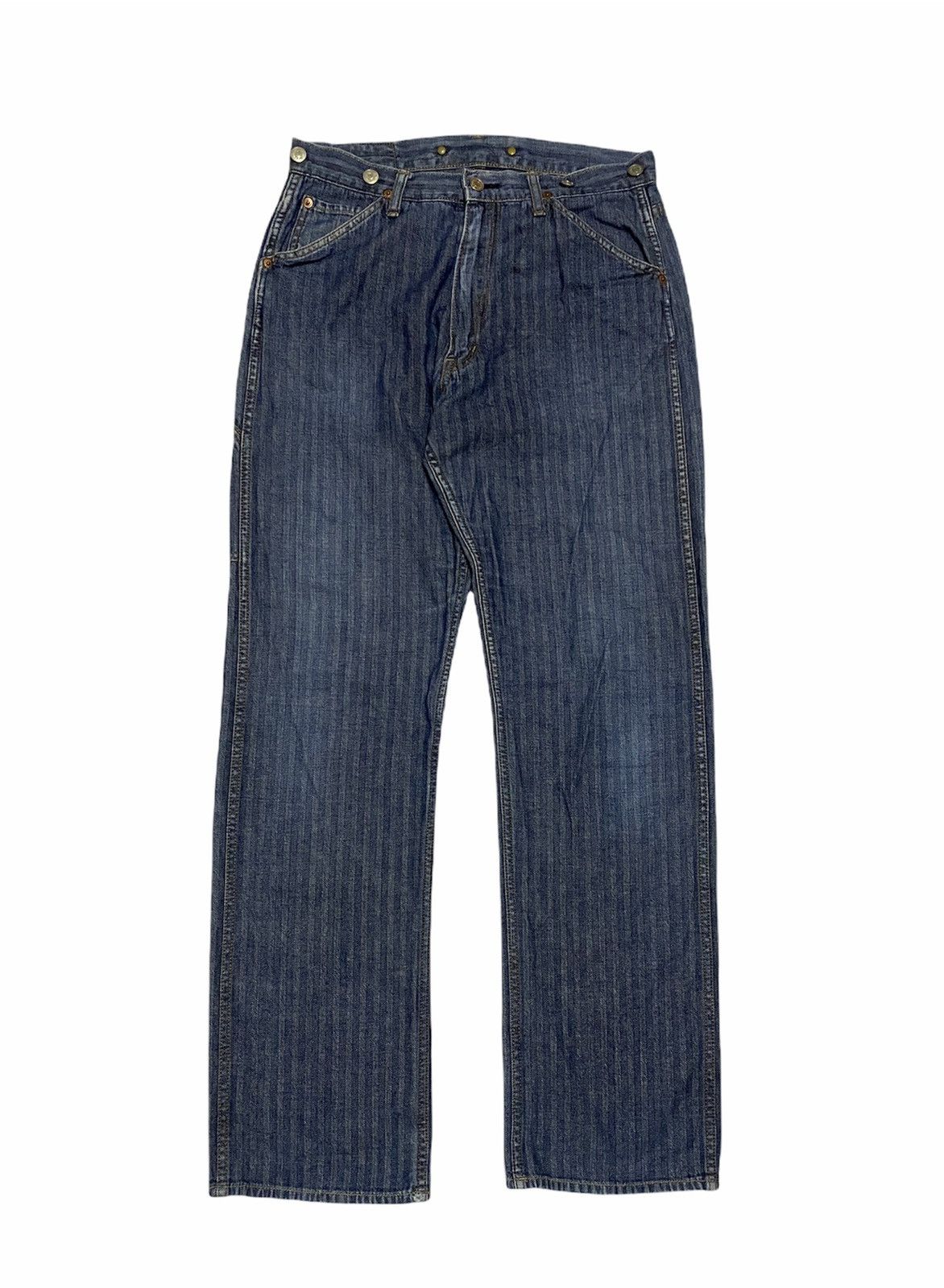 image of Hysteric Glamour Kinky Jeans Hbt Button Suspender Jeans in Blue, Men's (Size 32)
