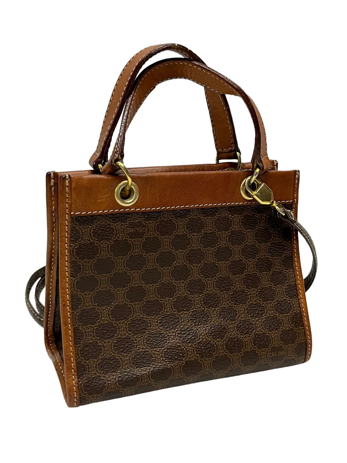 image of Vintage Celine Monogram Cuteness Leather Mini Bag in Brown, Women's