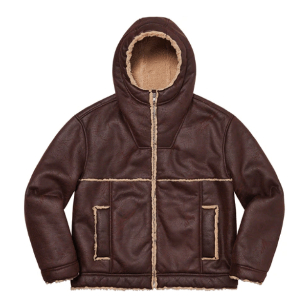 image of Supreme Faux Shearling Hooded Jacket Brick Large, Men's