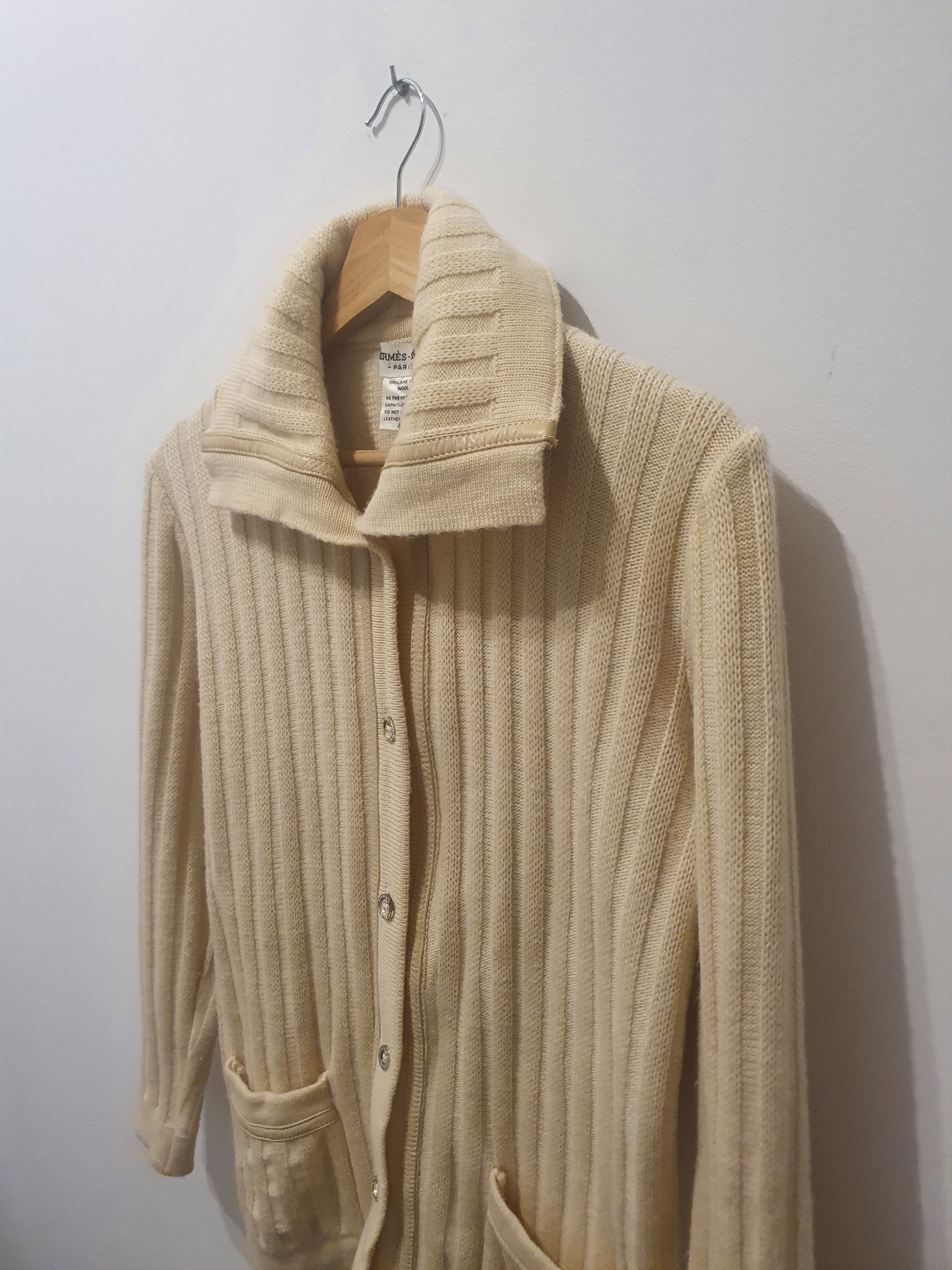 Hermes Vintage hermes sport wool ribbed cardigan with leather trim Size M / US 6-8 / IT 42-44 - 3 Thumbnail