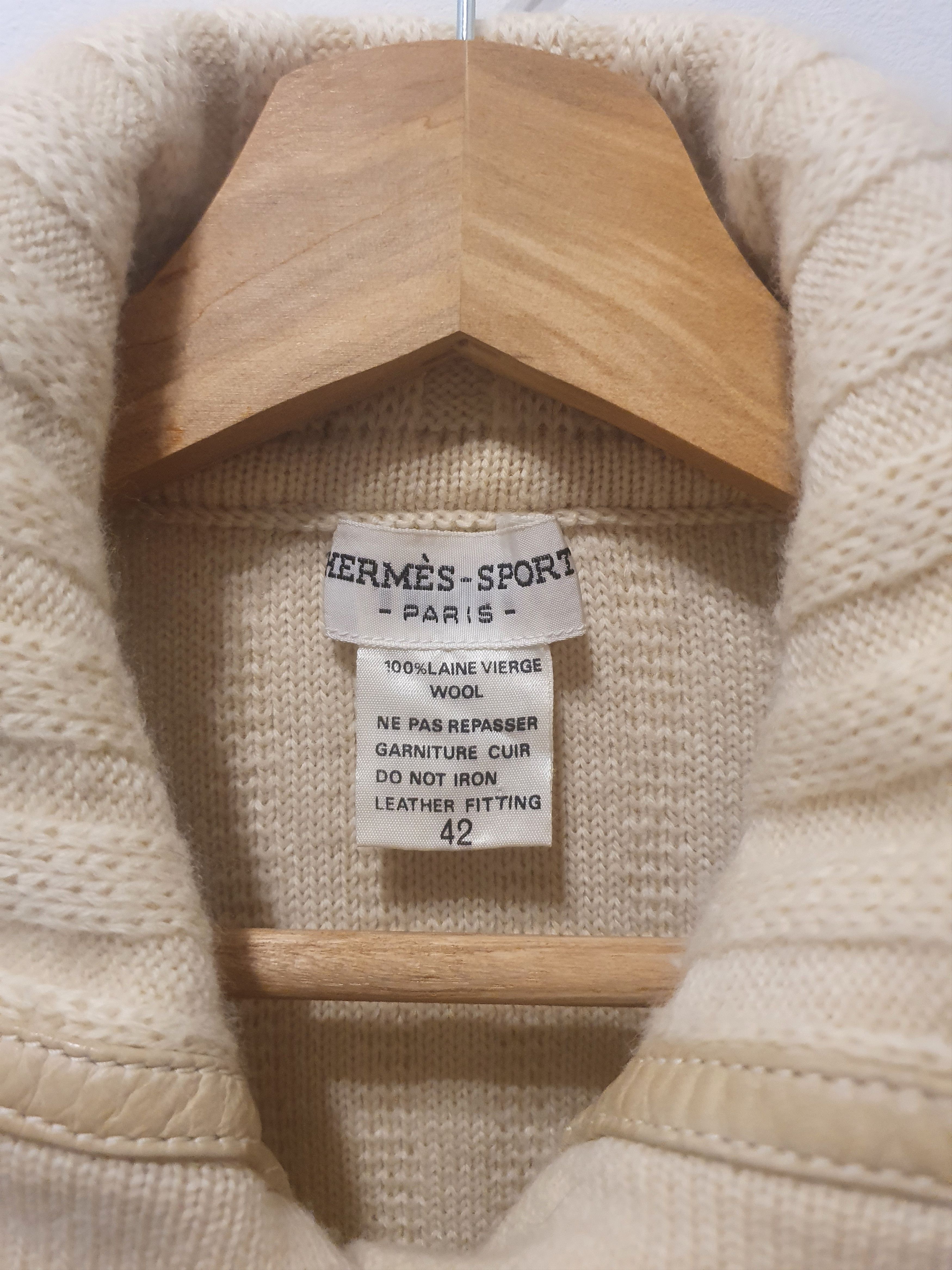 Hermes Vintage hermes sport wool ribbed cardigan with leather trim Size M / US 6-8 / IT 42-44 - 8 Thumbnail